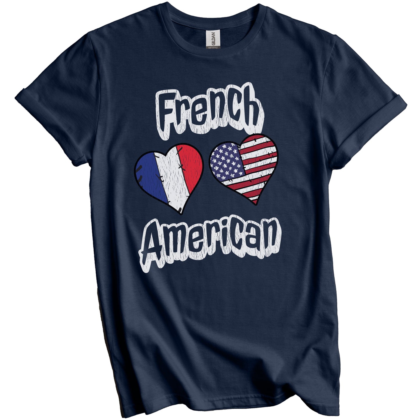French American Flag Hearts Combo France Distressed T-Shirt