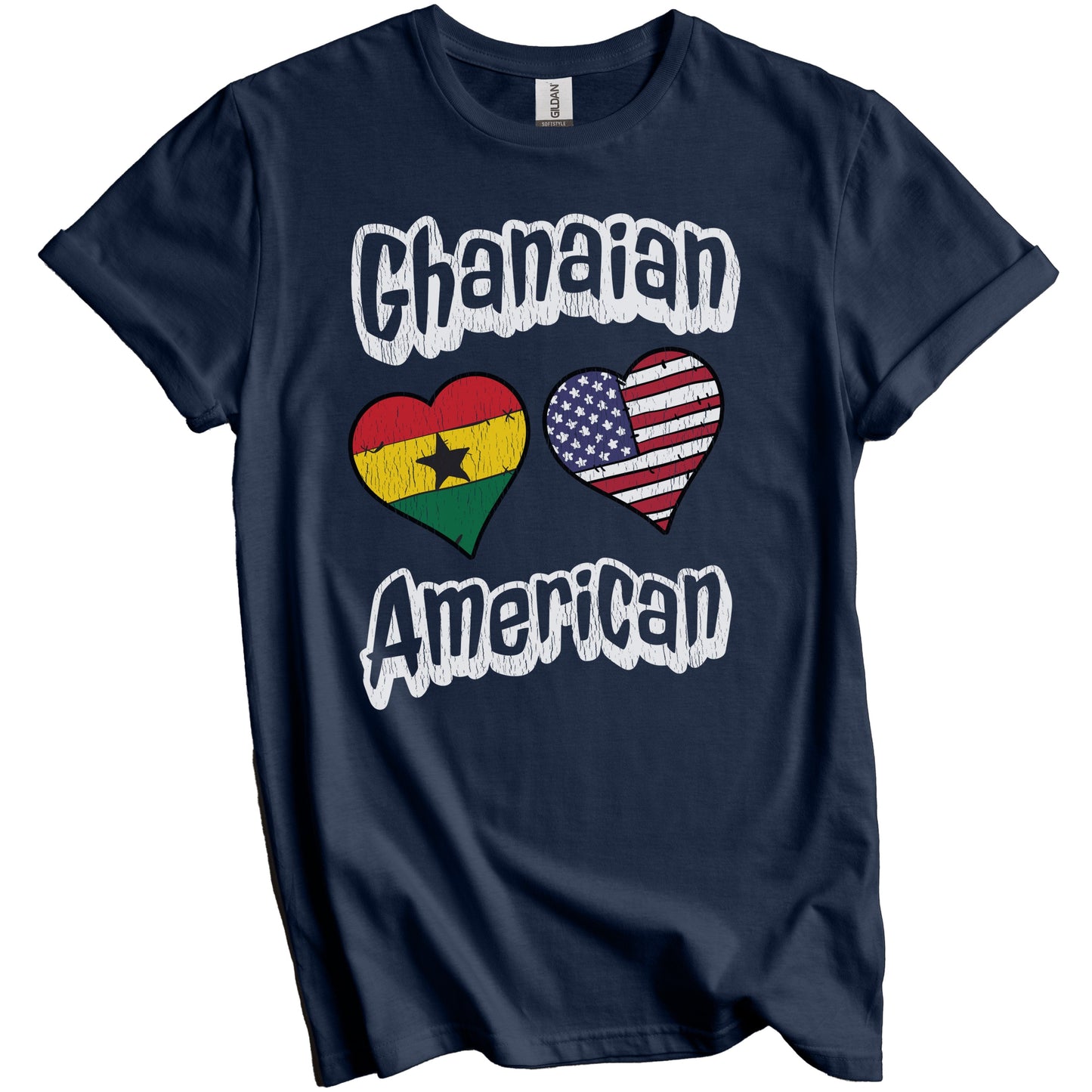 Ghanaian American Flag Hearts Combo Ghana Distressed T-Shirt