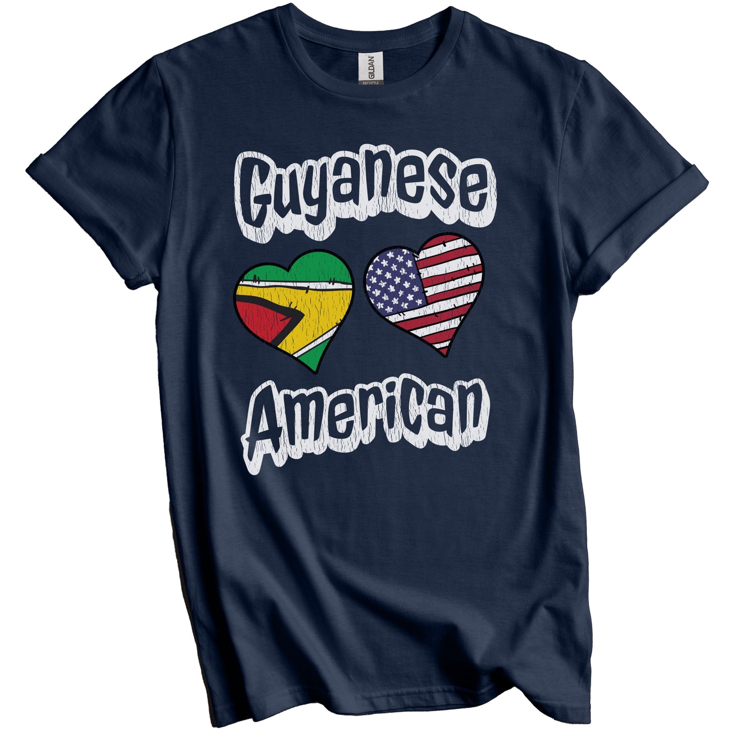 Guyanese American Flag Hearts Combo Guyana Distressed T-Shirt