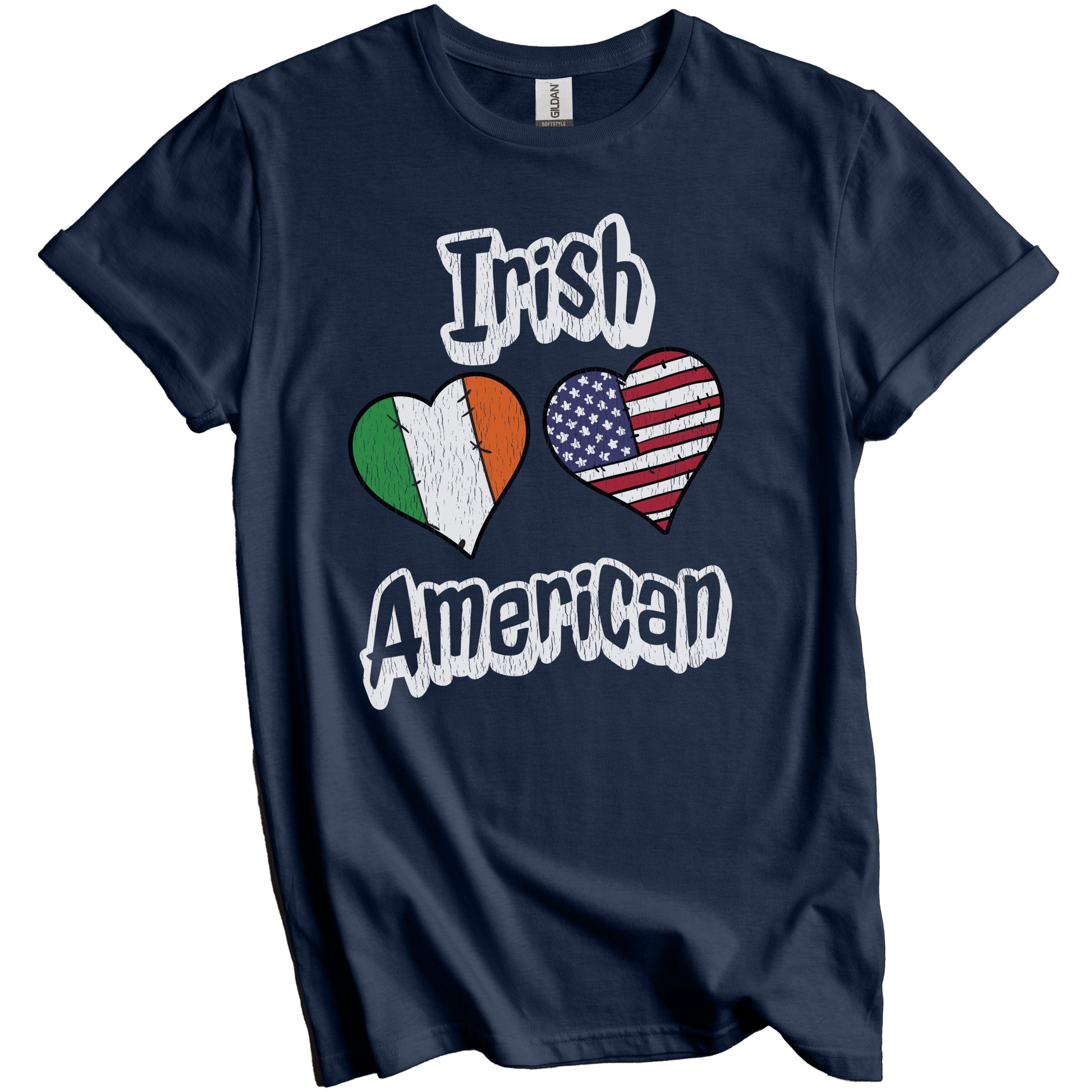 Irish American Flag Hearts Combo Ireland Distressed T-Shirt