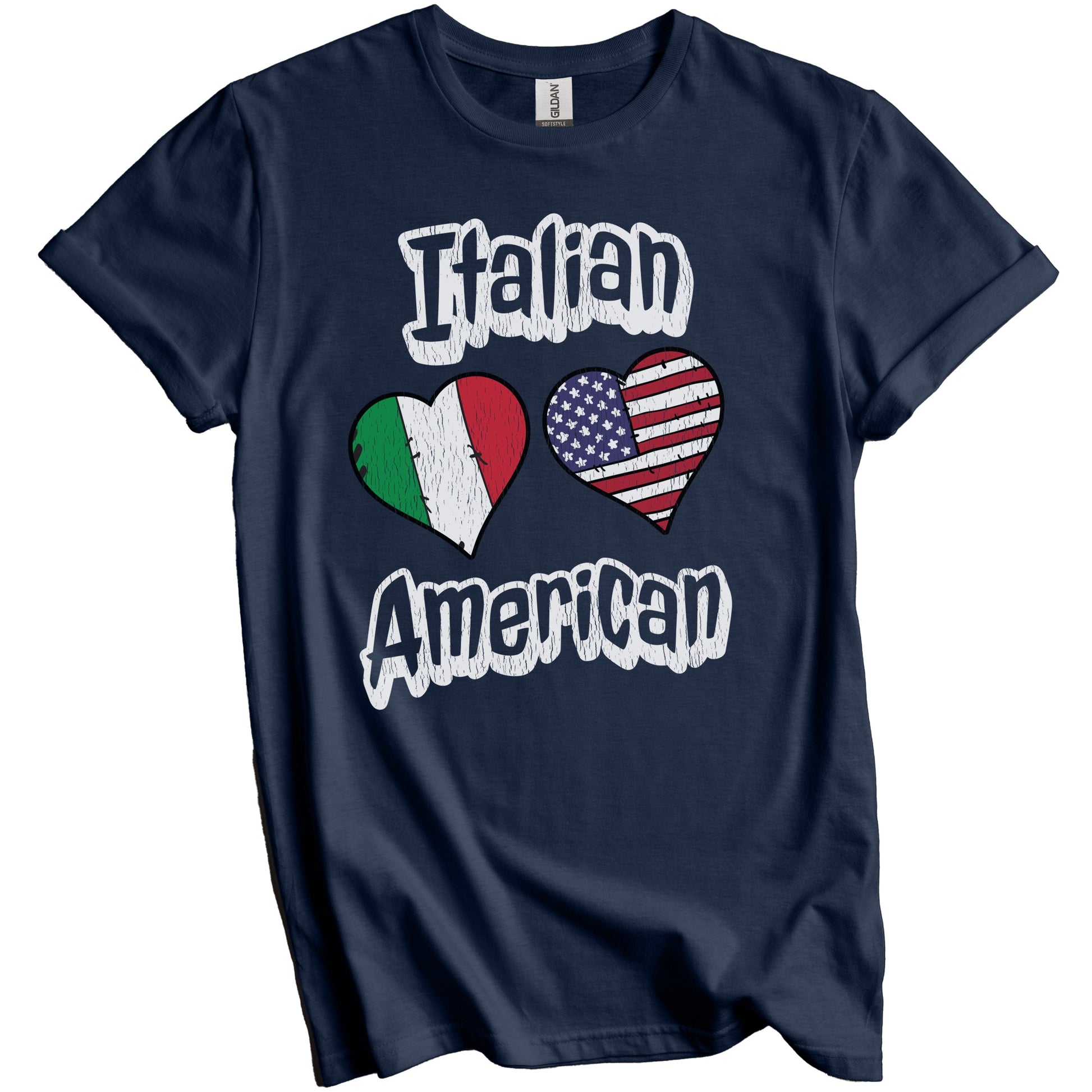 Italian American Flag Hearts Combo Italy Distressed T-Shirt