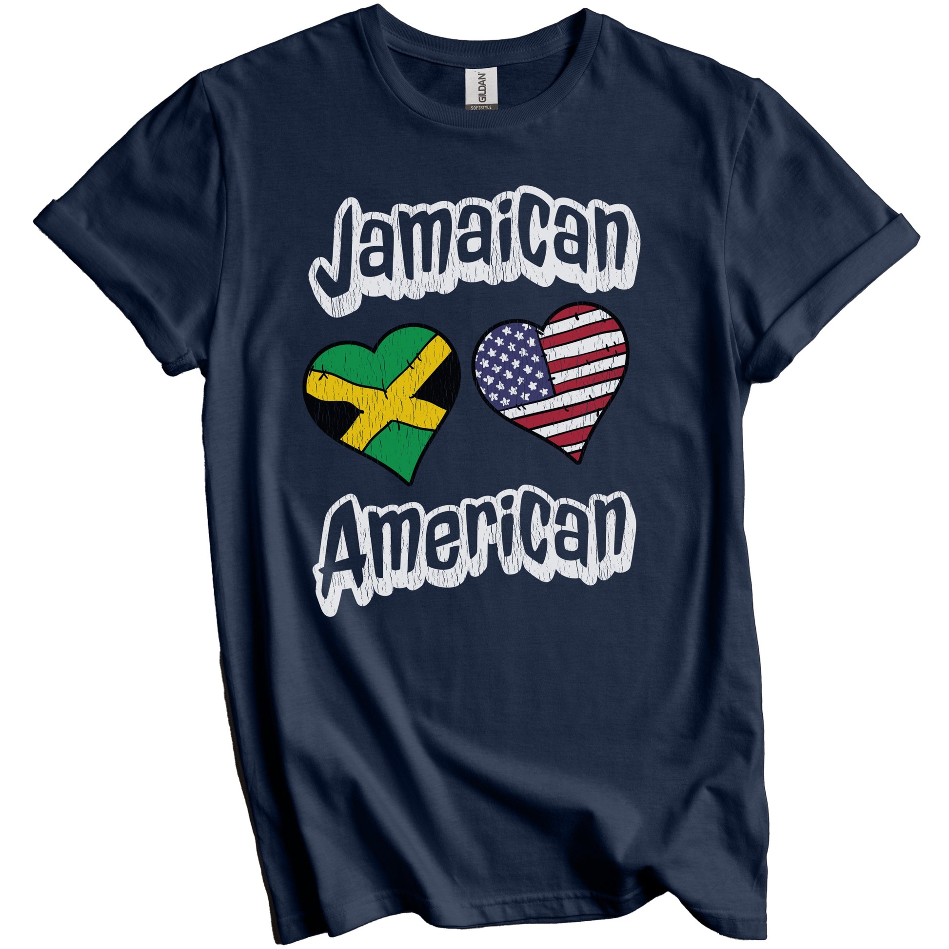 Jamaican American Flag Hearts Combo Jamaica Distressed T-Shirt