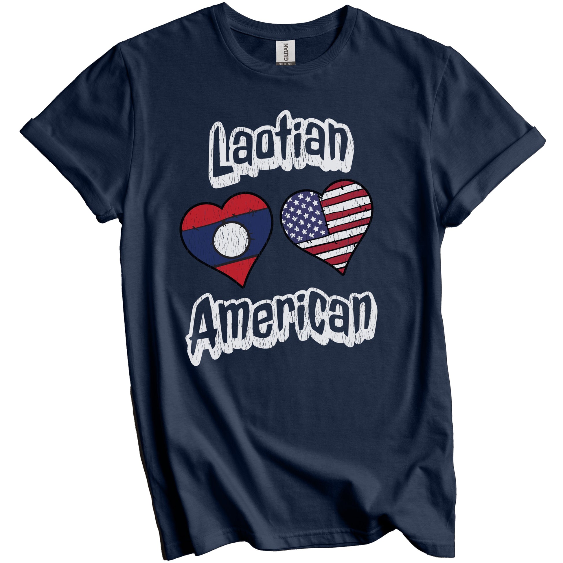 Laotian American Flag Hearts Combo Laos Distressed T-Shirt