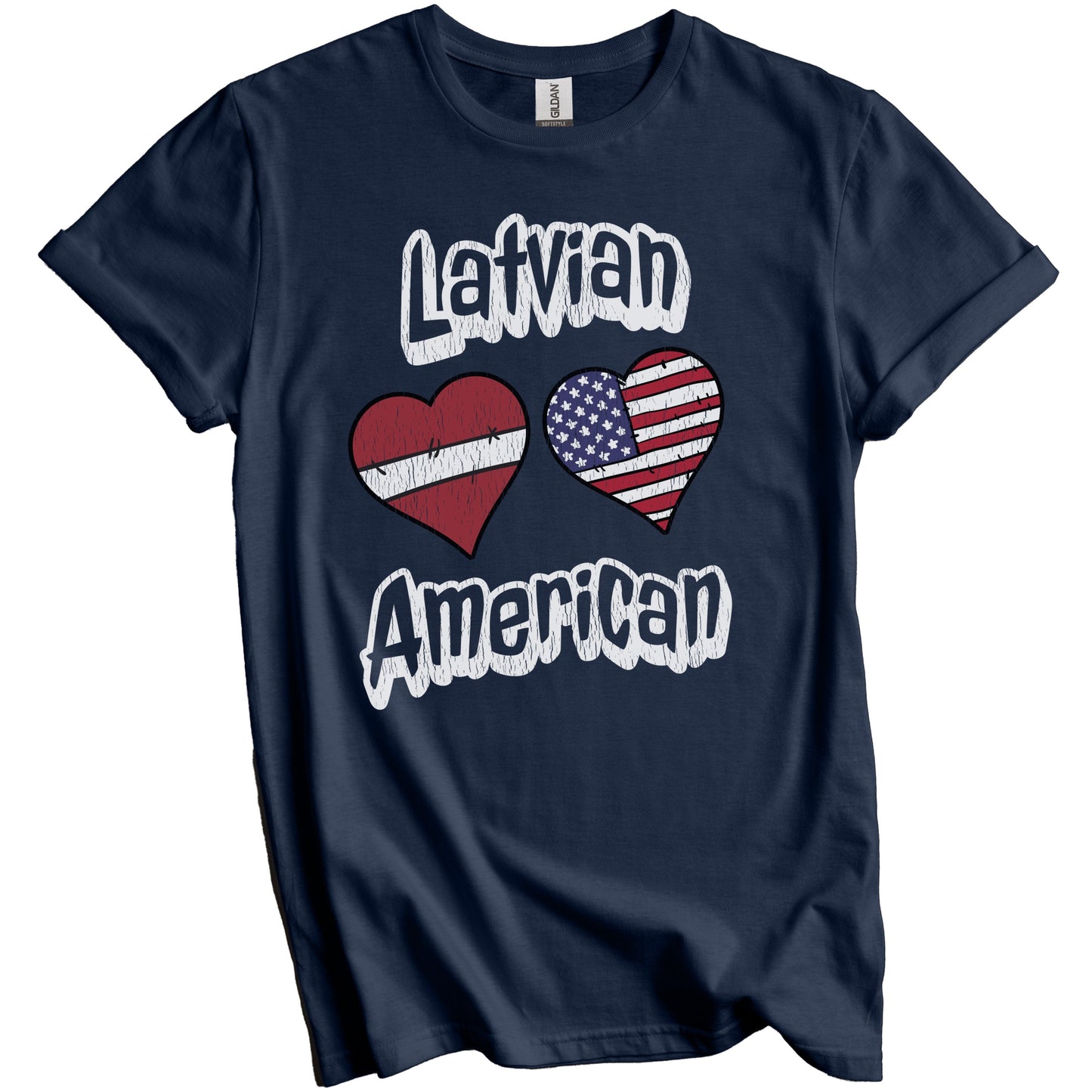 Latvian American Flag Hearts Combo Latvia Distressed T-Shirt