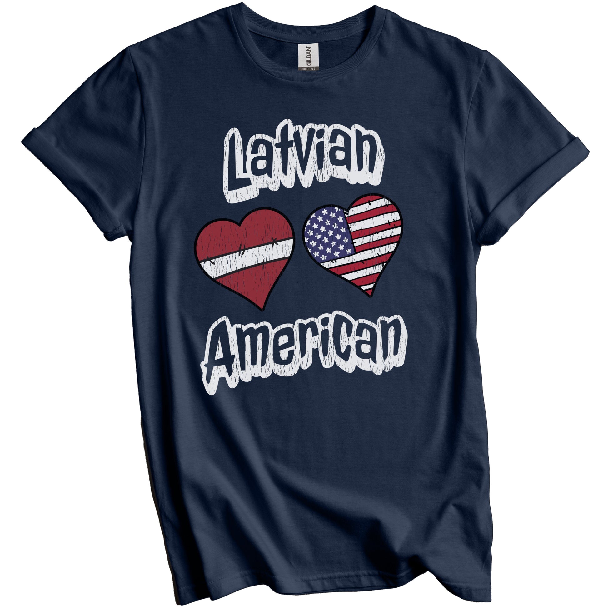 Latvian American Flag Hearts Combo Latvia Distressed T-Shirt