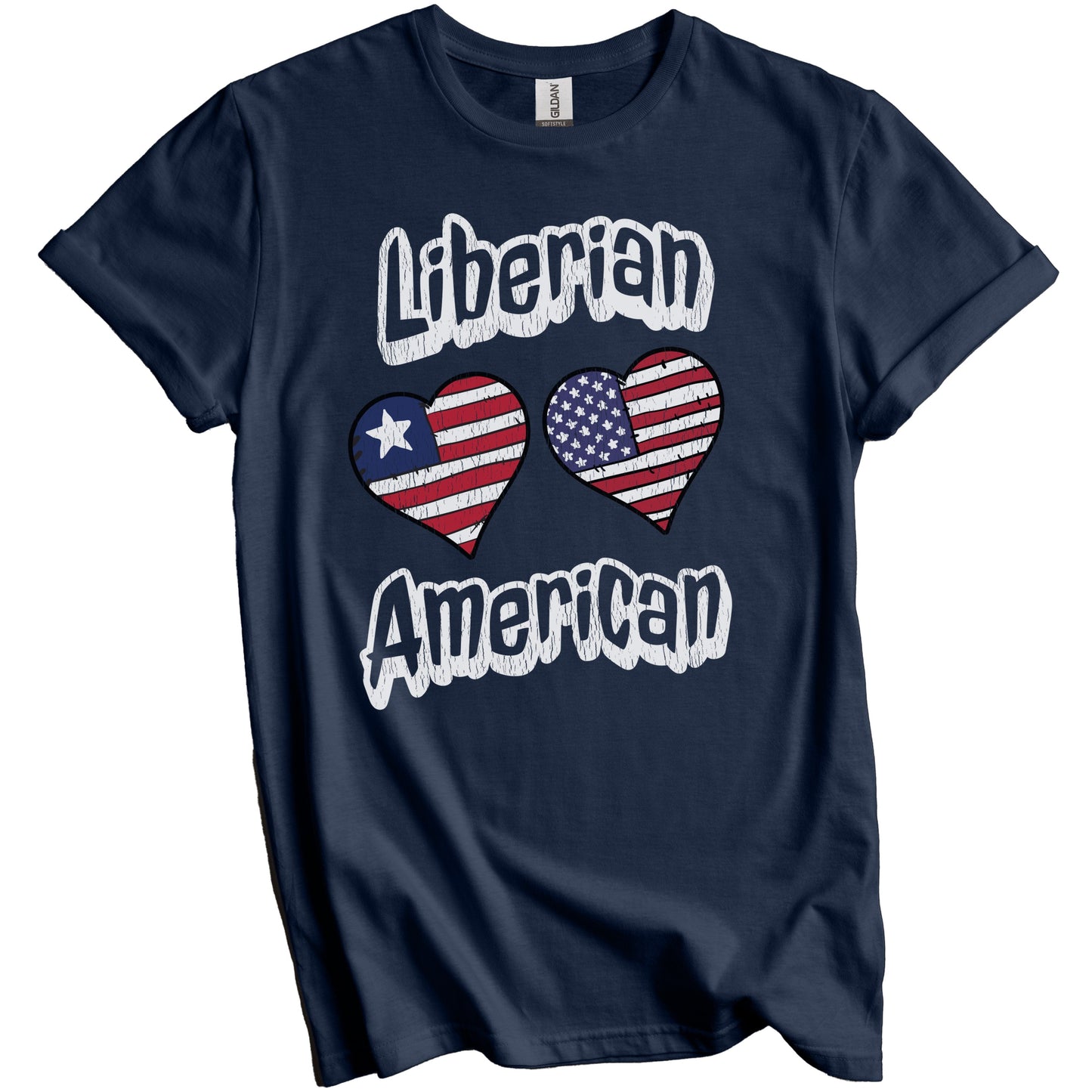Liberian American Flag Hearts Combo Liberia Distressed T-Shirt