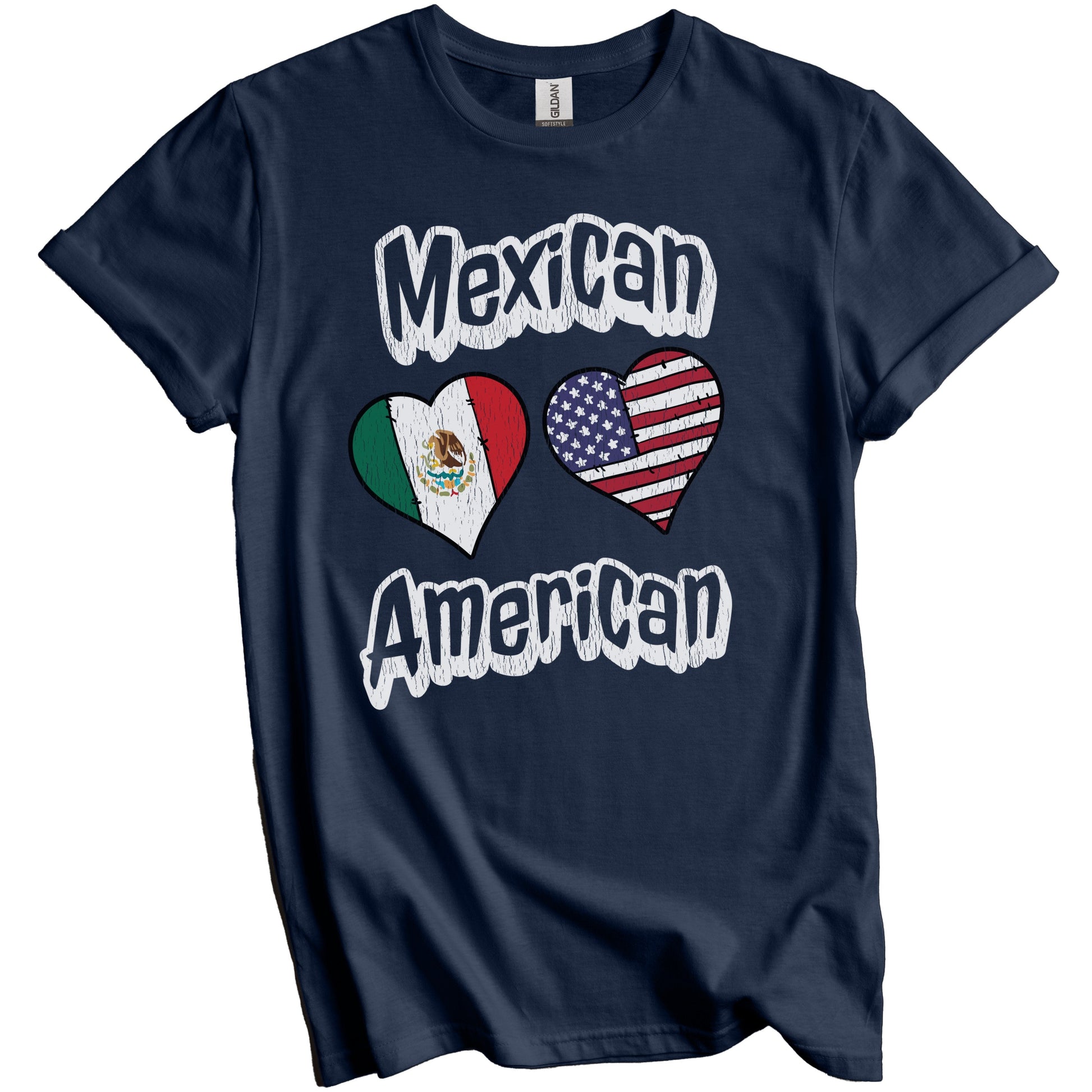 Mexican American Flag Hearts Combo Mexico Distressed T-Shirt