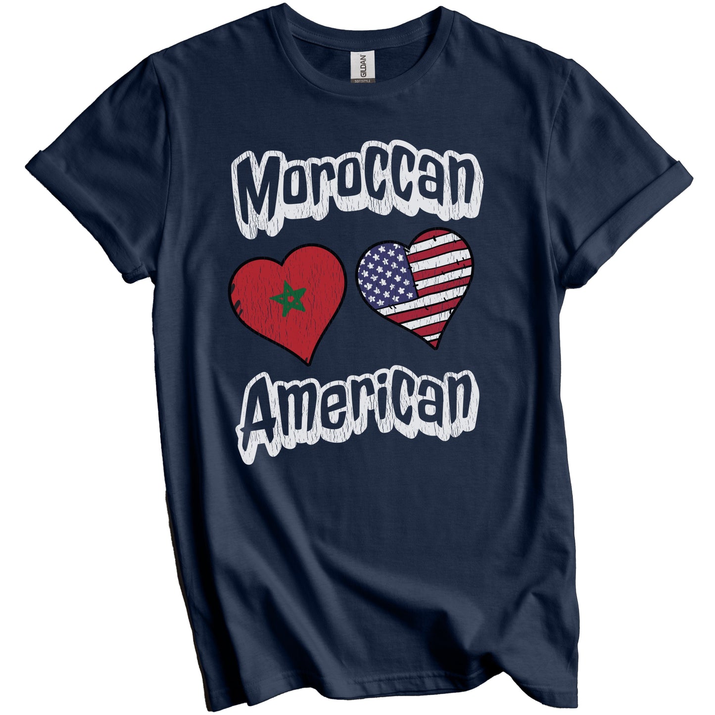 Moroccan American Flag Hearts Combo Morocco Distressed T-Shirt