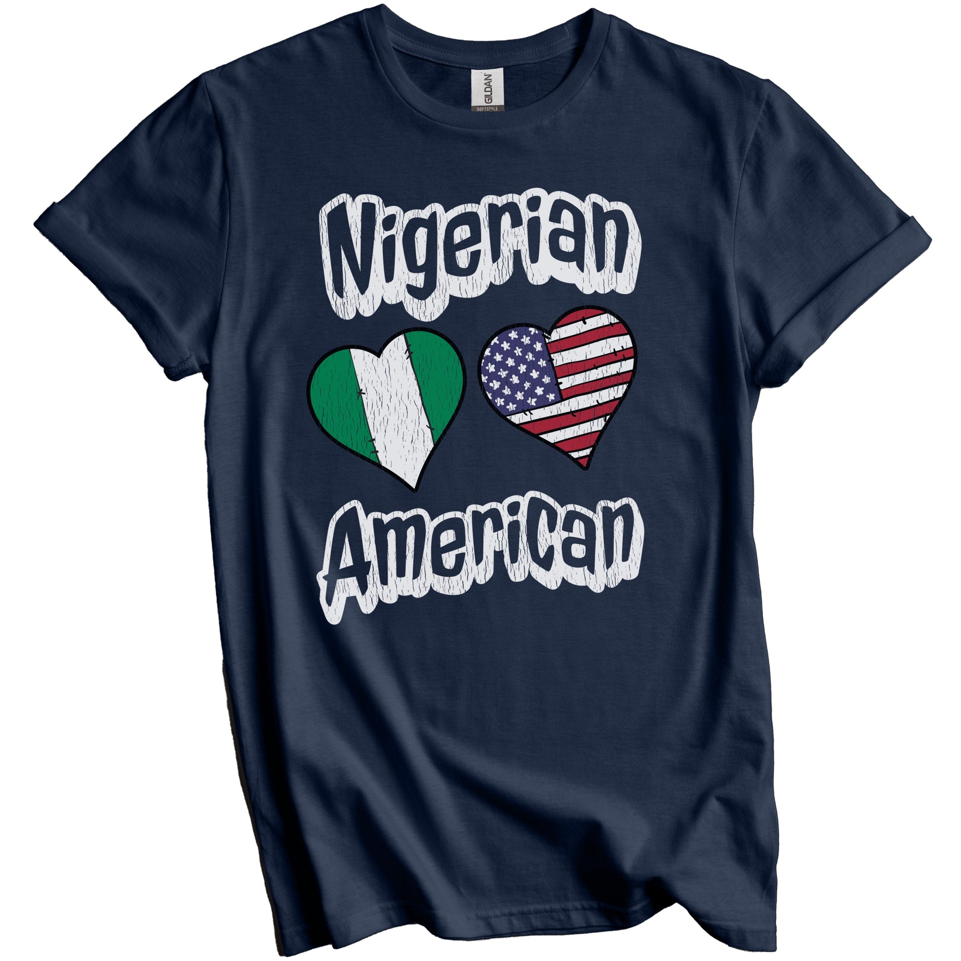 Nigerian American Flag Hearts Combo Nigeria Distressed T-Shirt