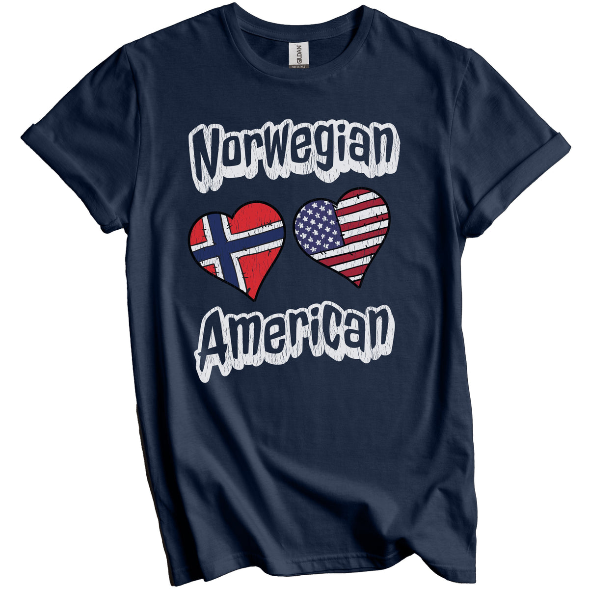 Norwegian American Flag Hearts Combo Norway Distressed T-Shirt