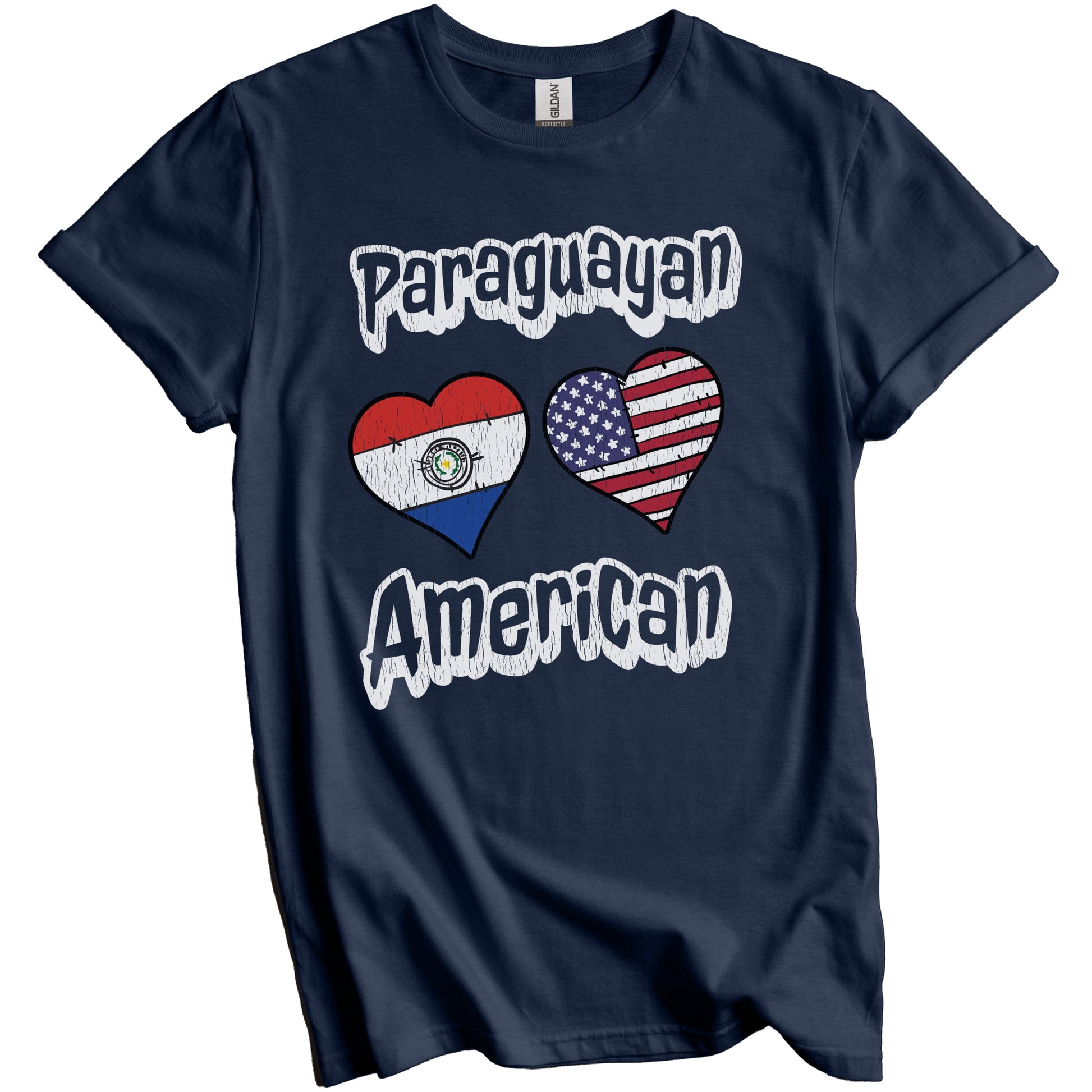 Paraguayan American Flag Hearts Combo Paraguay Distressed T-Shirt