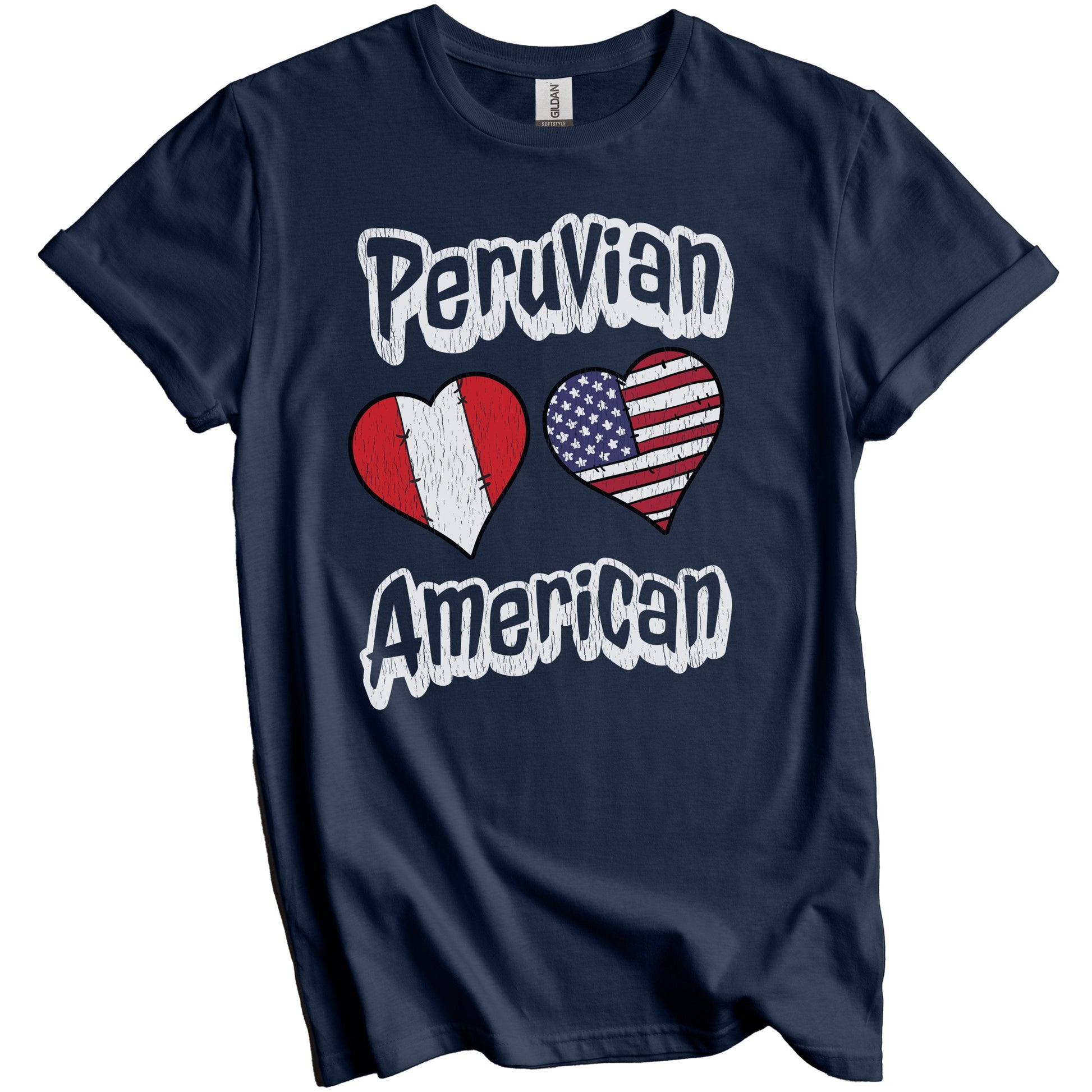 Peruvian American Flag Hearts Combo Peru Distressed T-Shirt