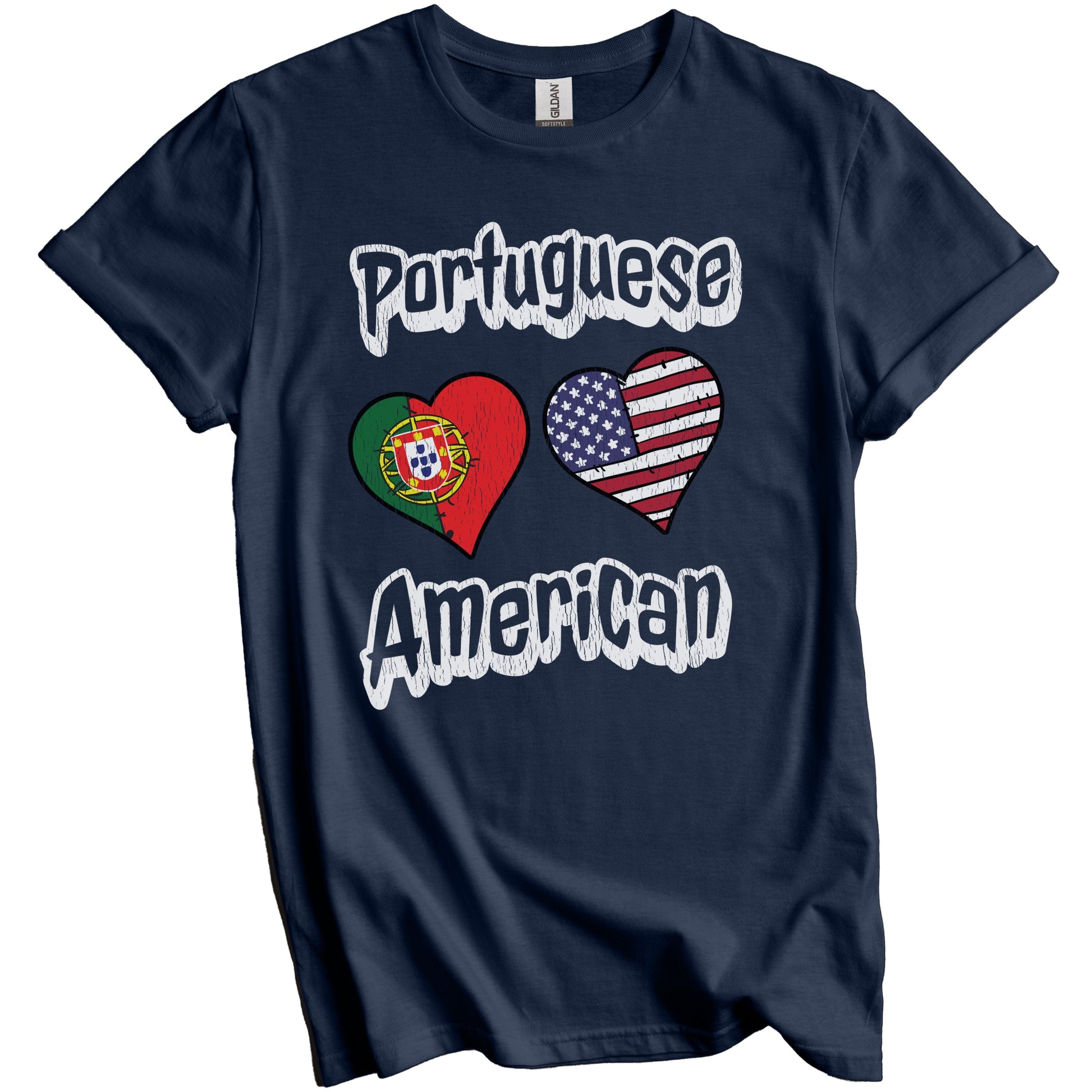Portuguese American Flag Hearts Combo Portugal Distressed T-Shirt
