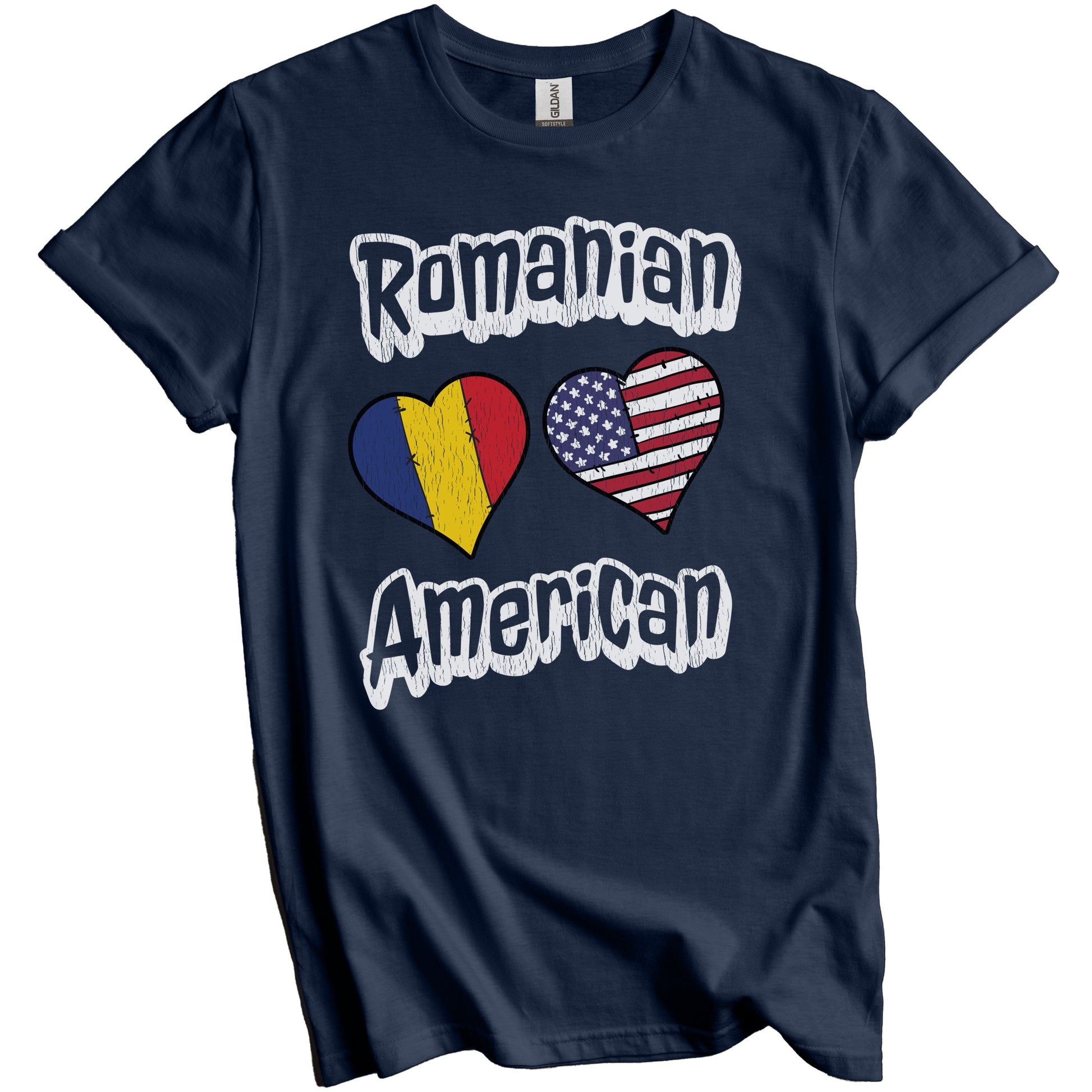 Romanian American Flag Hearts Combo Romania Distressed T-Shirt