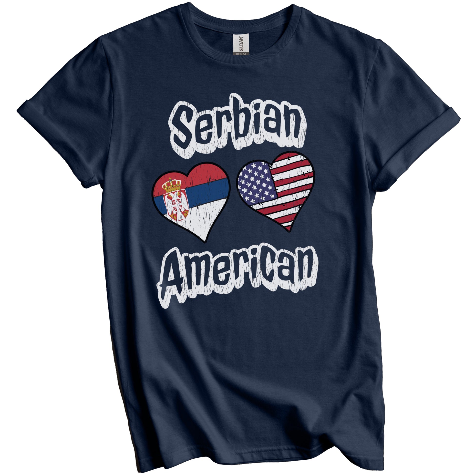 Serbian American Flag Hearts Combo Serbia Distressed T-Shirt
