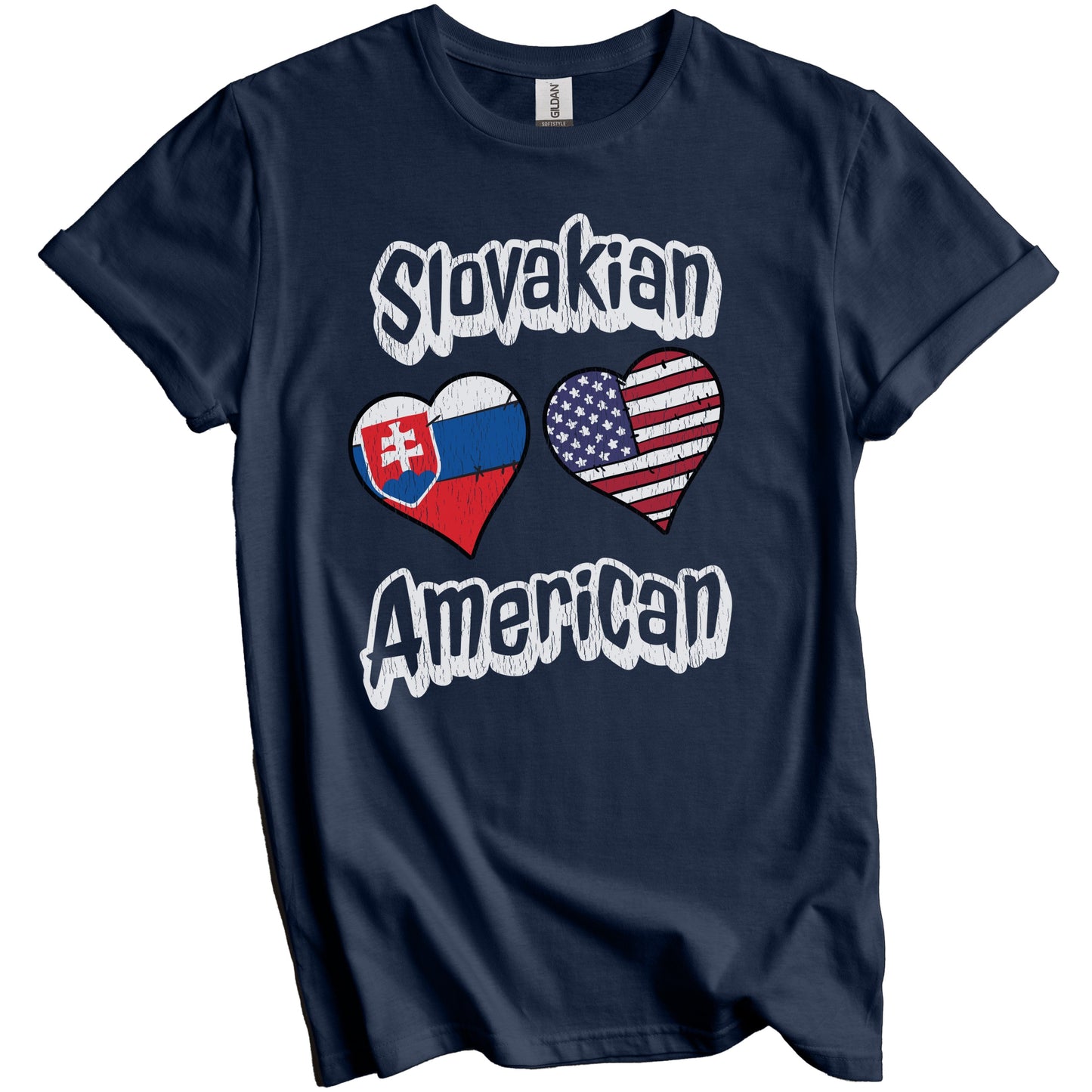 Slovakian American Flag Hearts Combo Slovakia Distressed T-Shirt