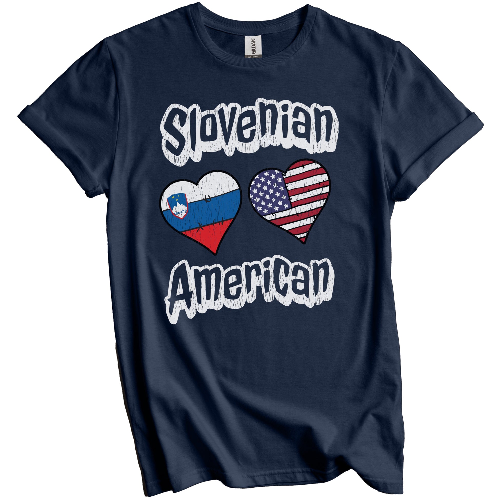 Slovenian American Flag Hearts Combo Slovenia Distressed T-Shirt