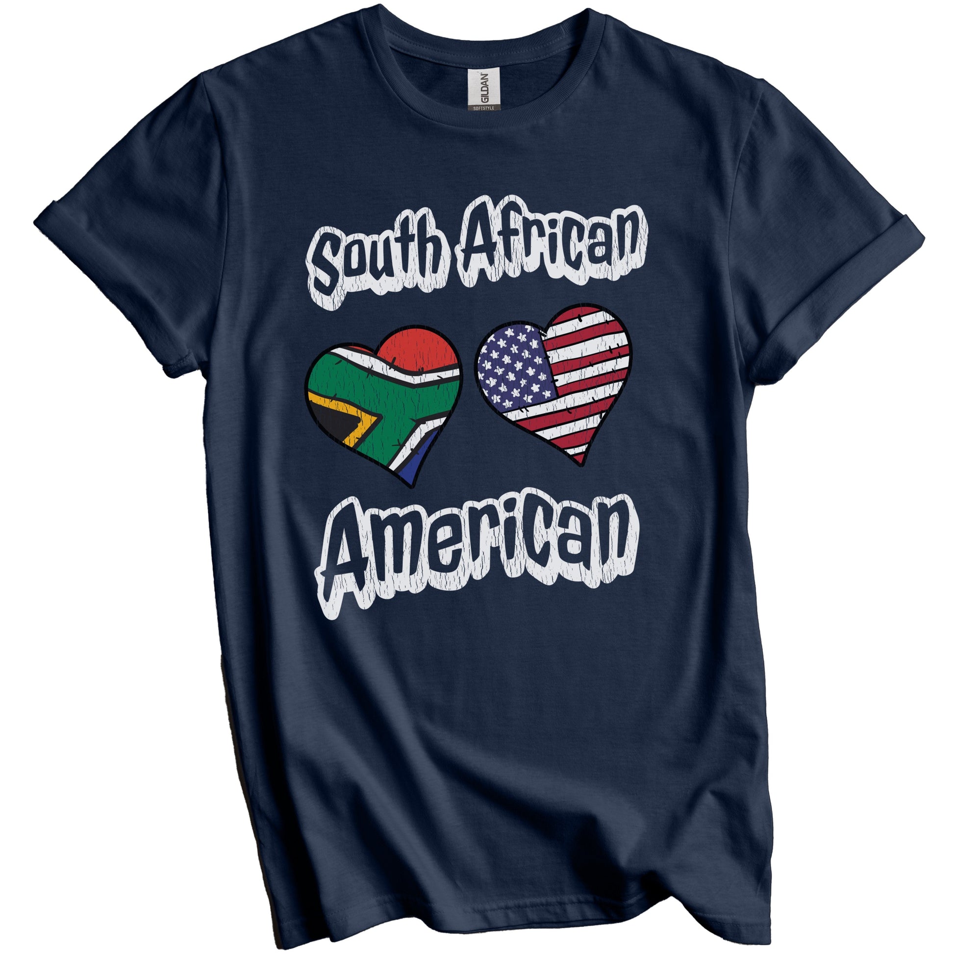 South African American Flag Hearts Combo South Africa Distressed T-Shirt