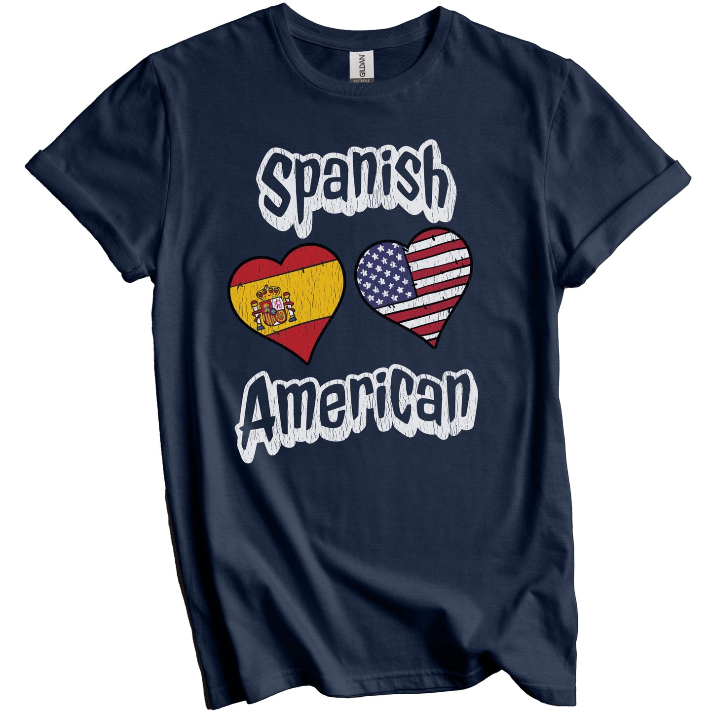 Spanish American Flag Hearts Combo Spain Distressed T-Shirt