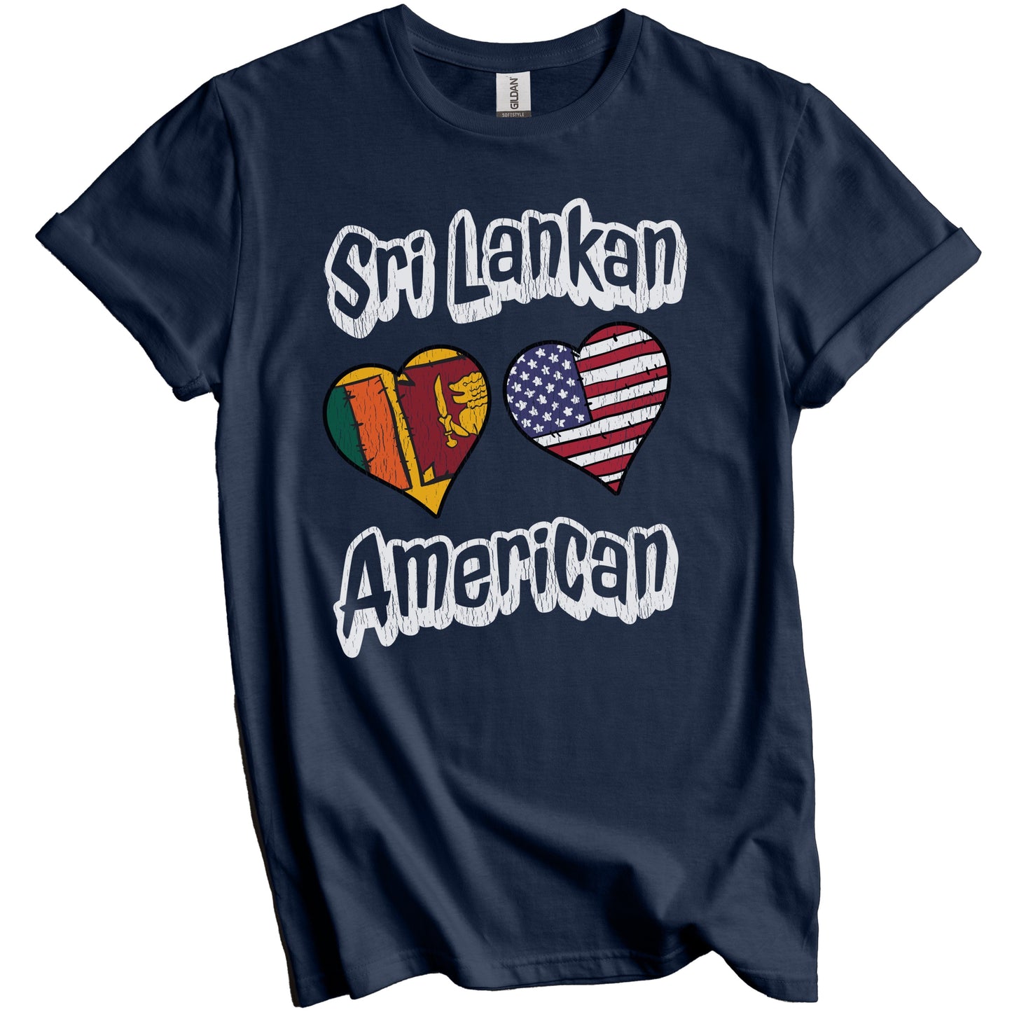 Sri Lankan American Flag Hearts Combo Sri Lanka Distressed T-Shirt