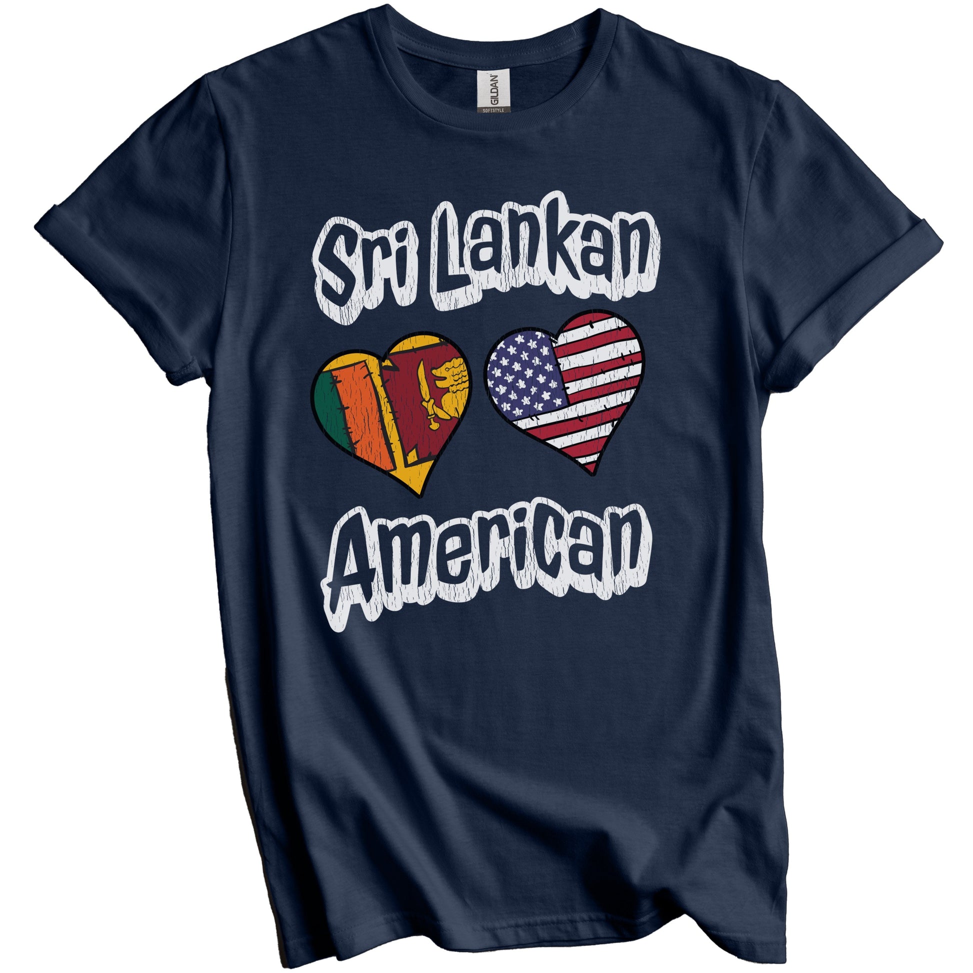 Sri Lankan American Flag Hearts Combo Sri Lanka Distressed T-Shirt