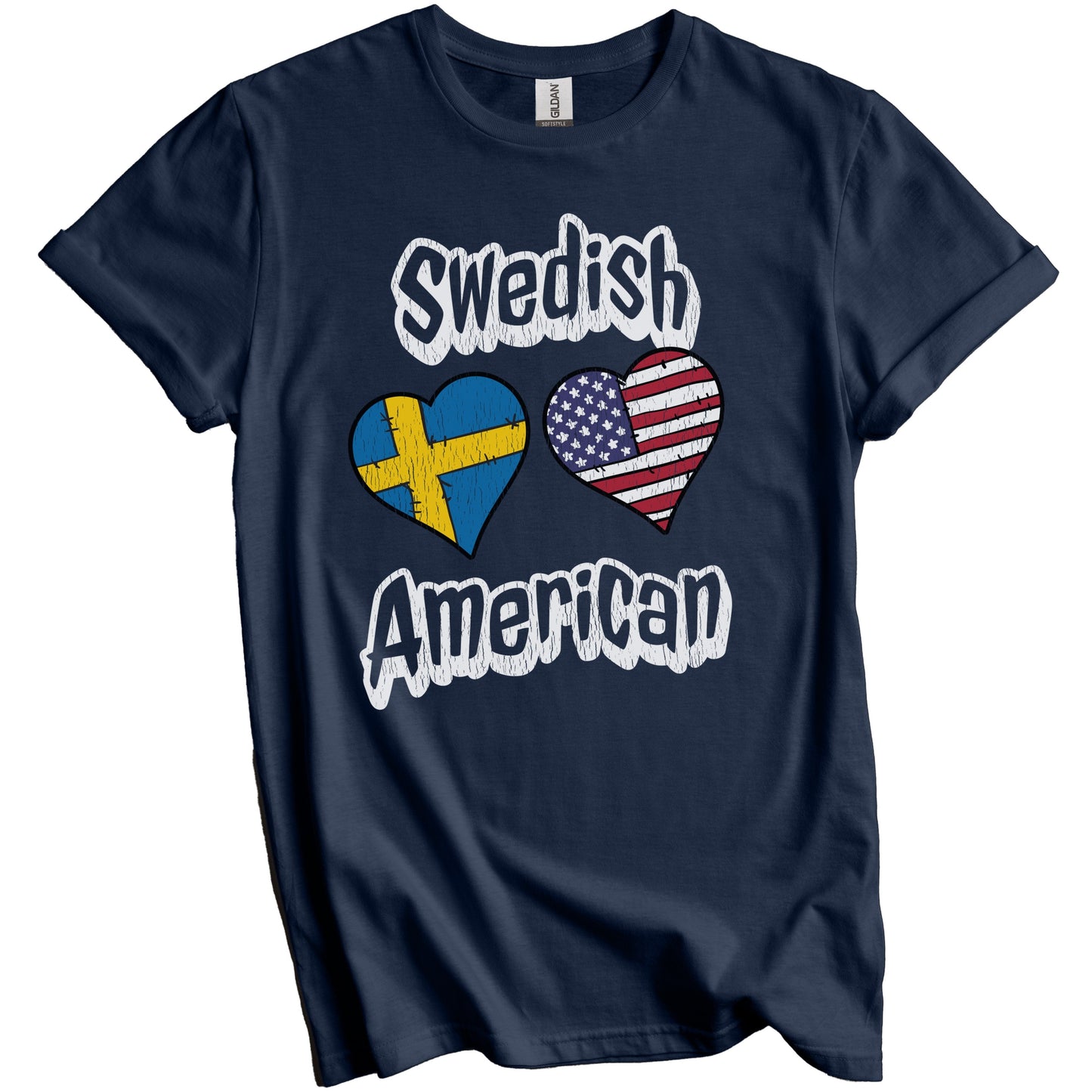 Swedish American Flag Hearts Combo Sweden Distressed T-Shirt