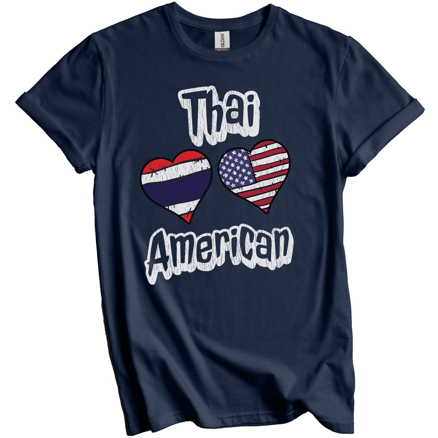 Thai American Flag Hearts Combo Thailand Distressed T-Shirt