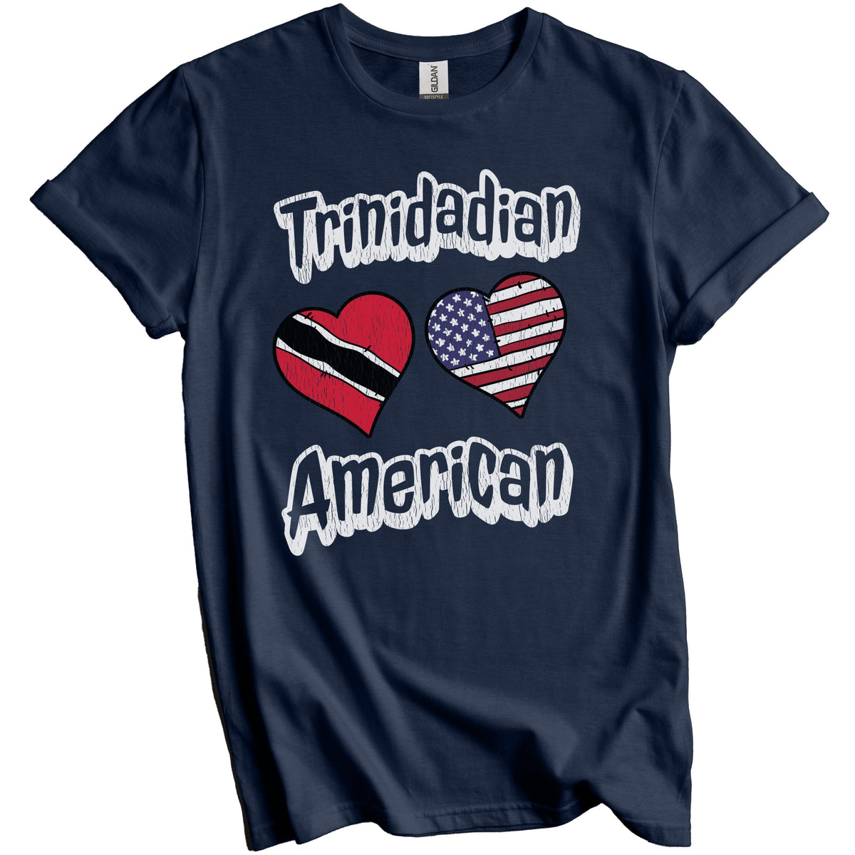 Trinidadian American Flag Hearts Combo Trinidad and Tobago Distressed T-Shirt