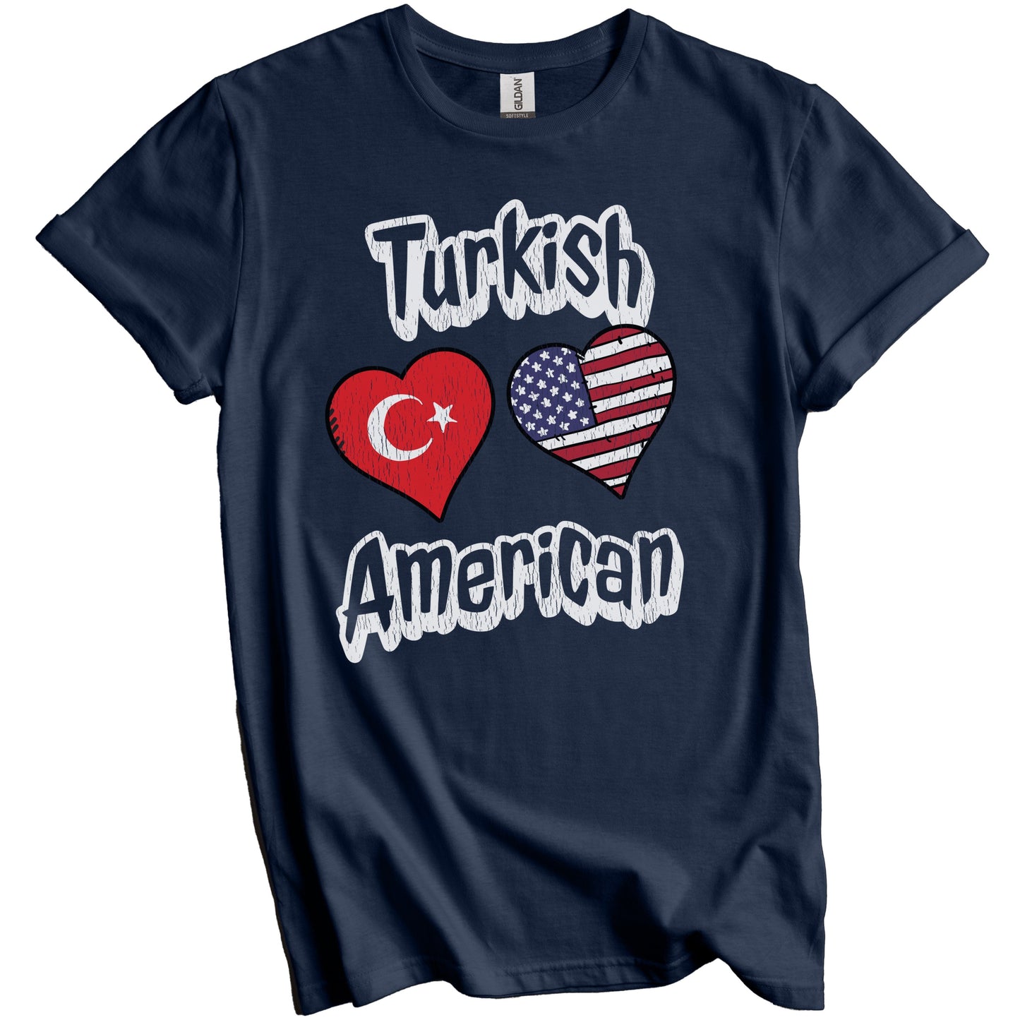 Turkish American Flag Hearts Combo Turkey Distressed T-Shirt