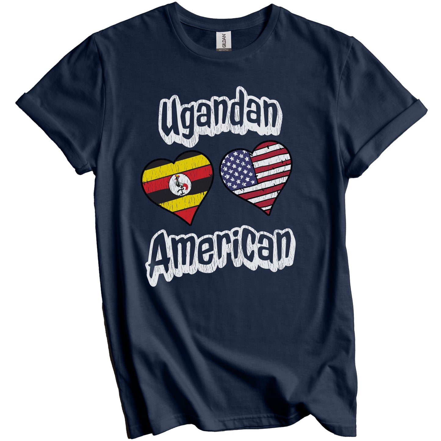 Ugandan American Flag Hearts Combo Uganda Distressed T-Shirt