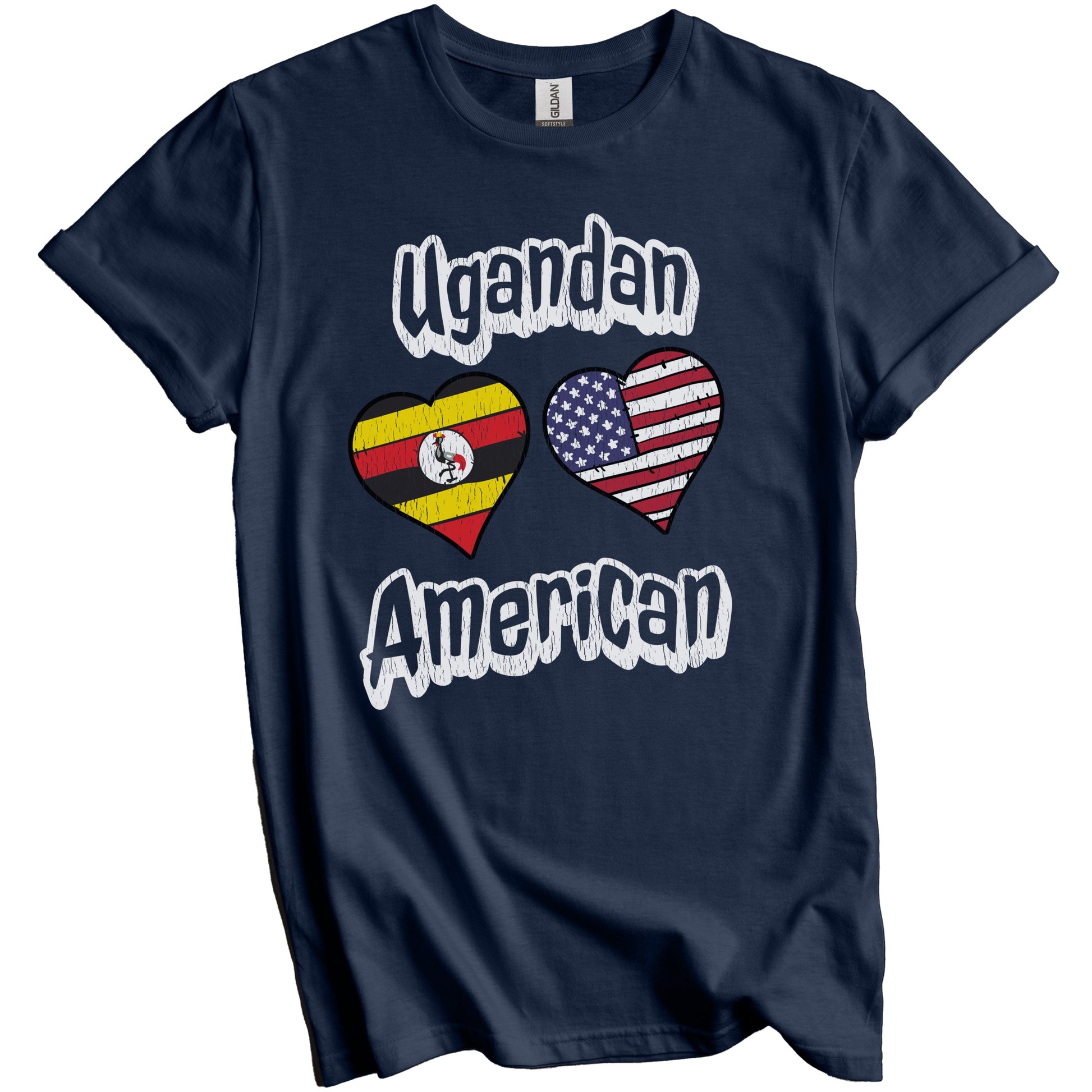 Ugandan American Flag Hearts Combo Uganda Distressed T-Shirt