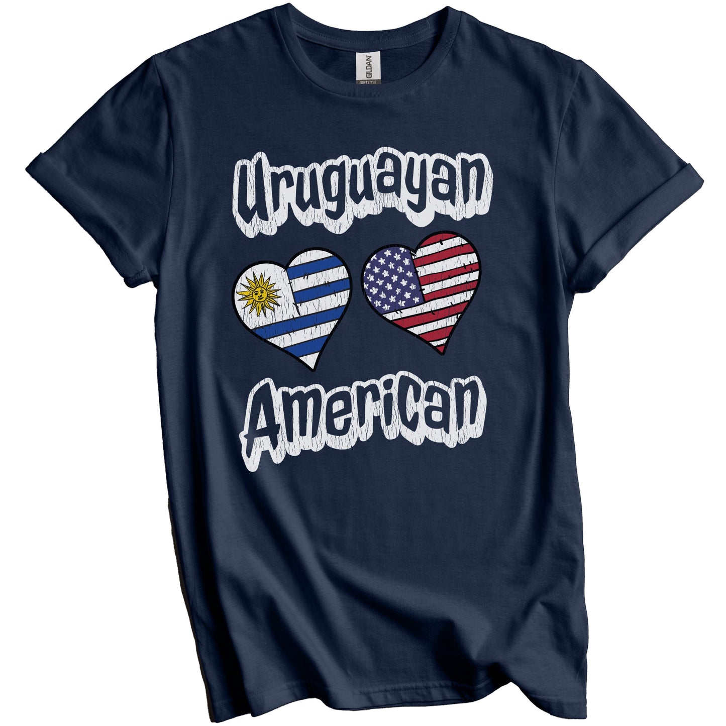 Uruguayan American Flag Hearts Combo Uruguay Distressed T-Shirt