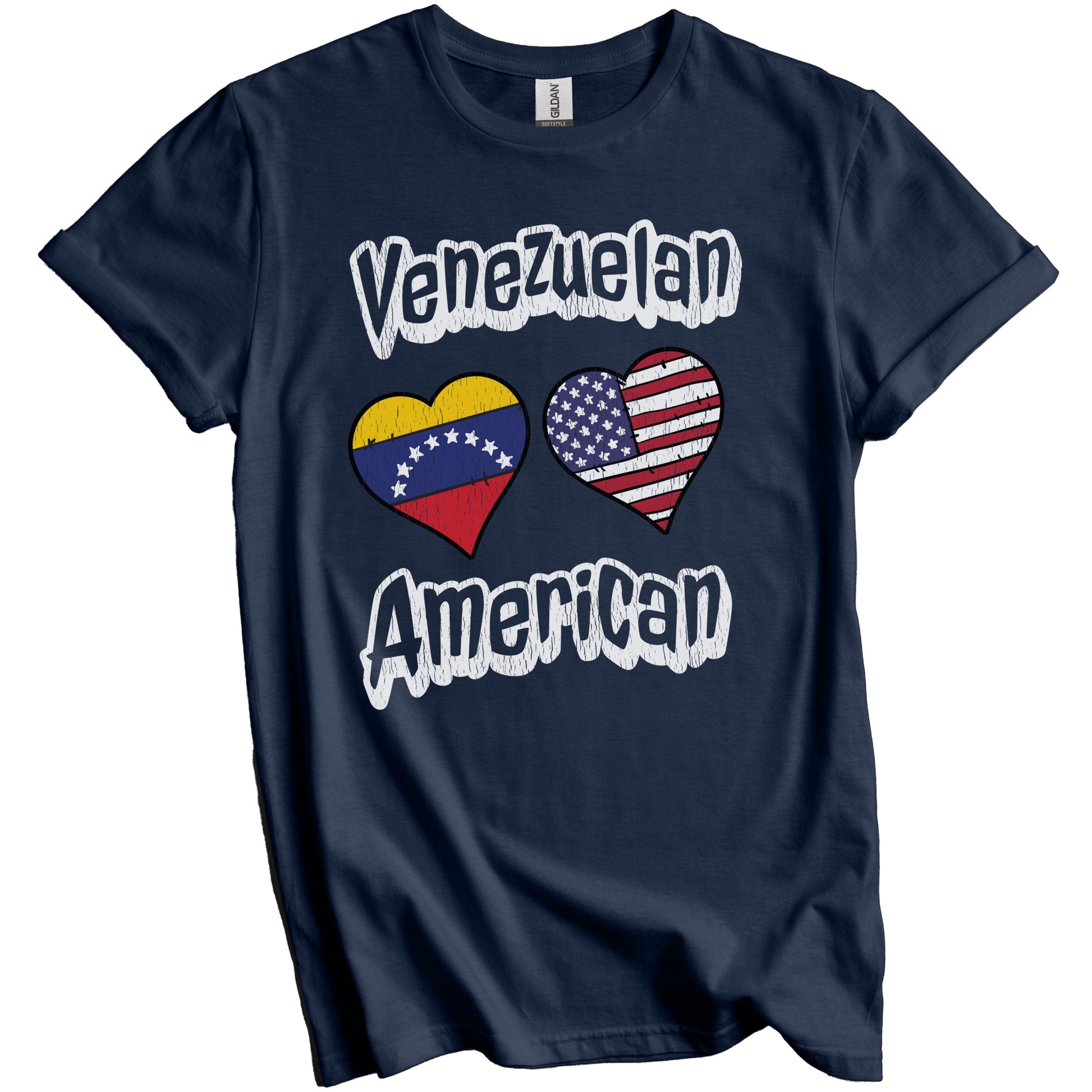 Venezuelan American Flag Hearts Combo Venezuela Distressed T-Shirt