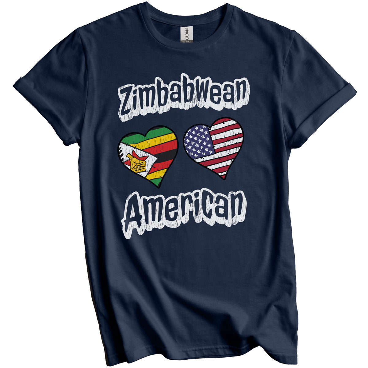 Zimbabwean American Flag Hearts Combo Zimbabwe Distressed T-Shirt