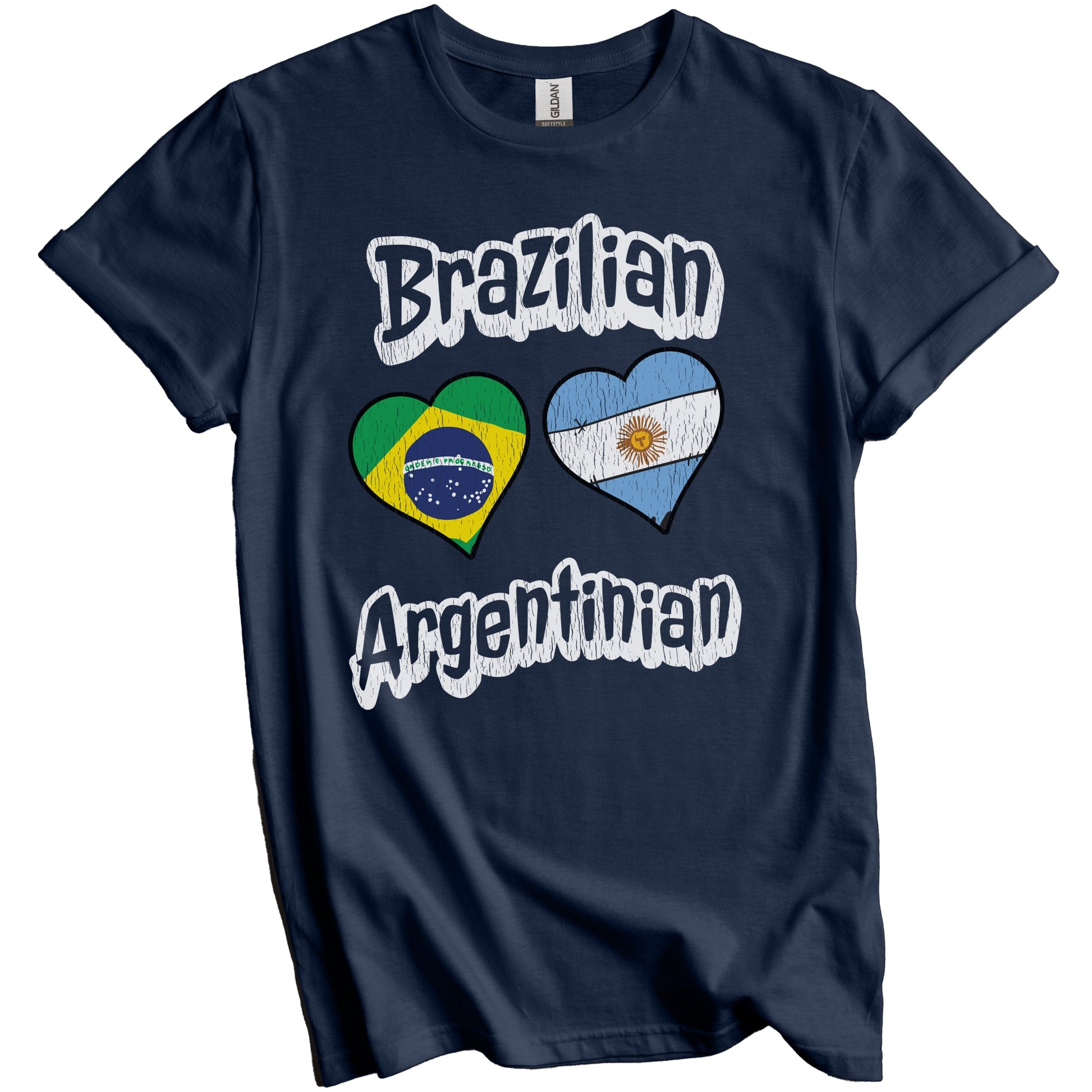 Brazilian Argentinian Flag Heart Combo Brazil Argentina Distressed T-Shirt