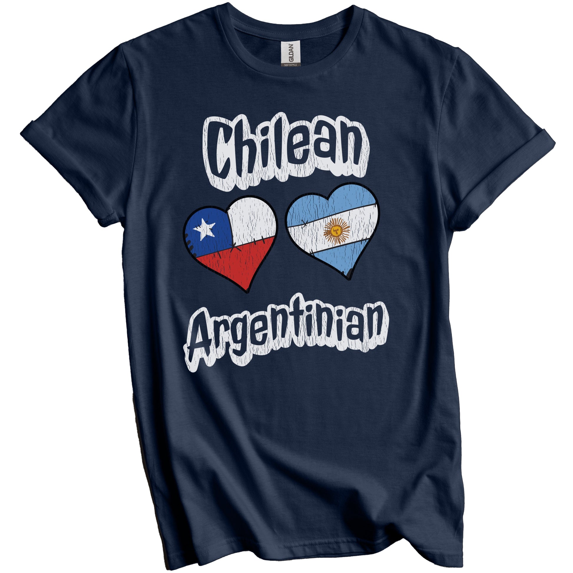 Chilean Argentinian Flag Heart Combo Chile Argentina Distressed T-Shirt
