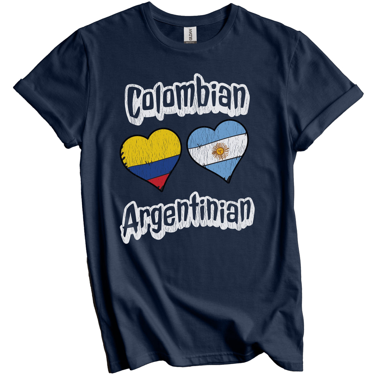 Colombian Argentinian Flag Heart Combo Colombia Argentina Distressed T-Shirt