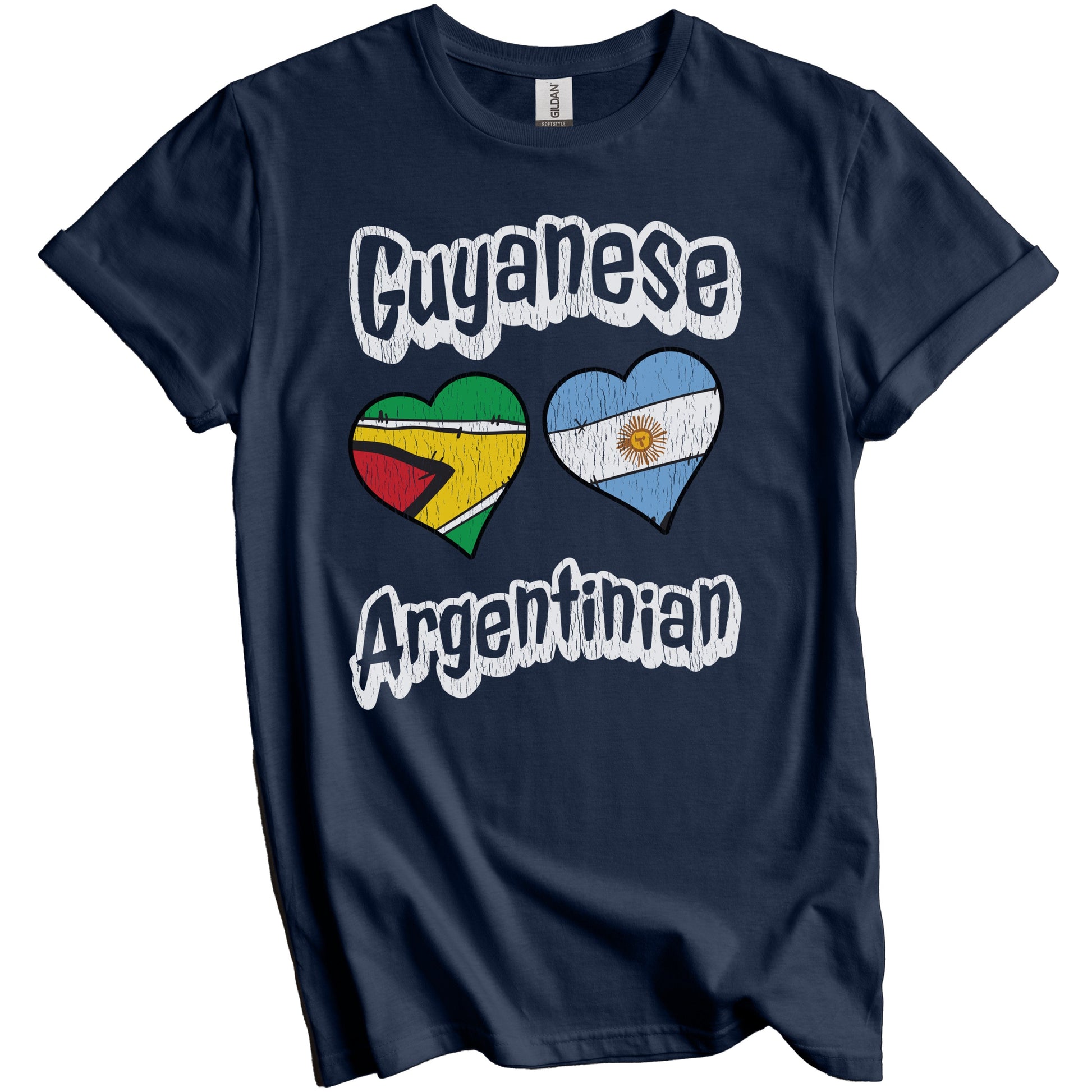 Guyanese Argentinian Flag Heart Combo Guyana Argentina Distressed T-Shirt