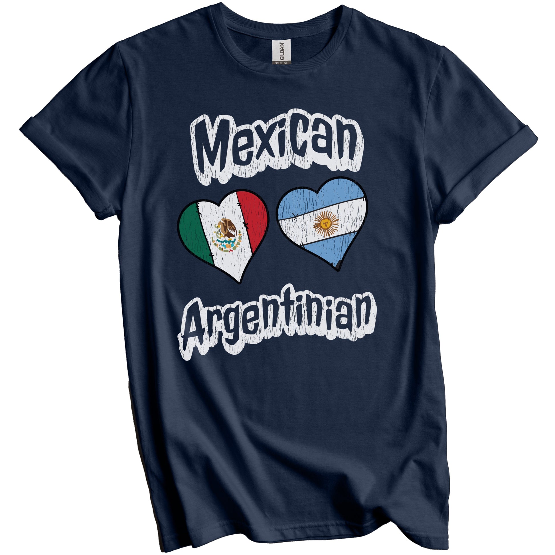 Mexican Argentinian Flag Heart Combo Mexico Argentina Distressed T-Shirt
