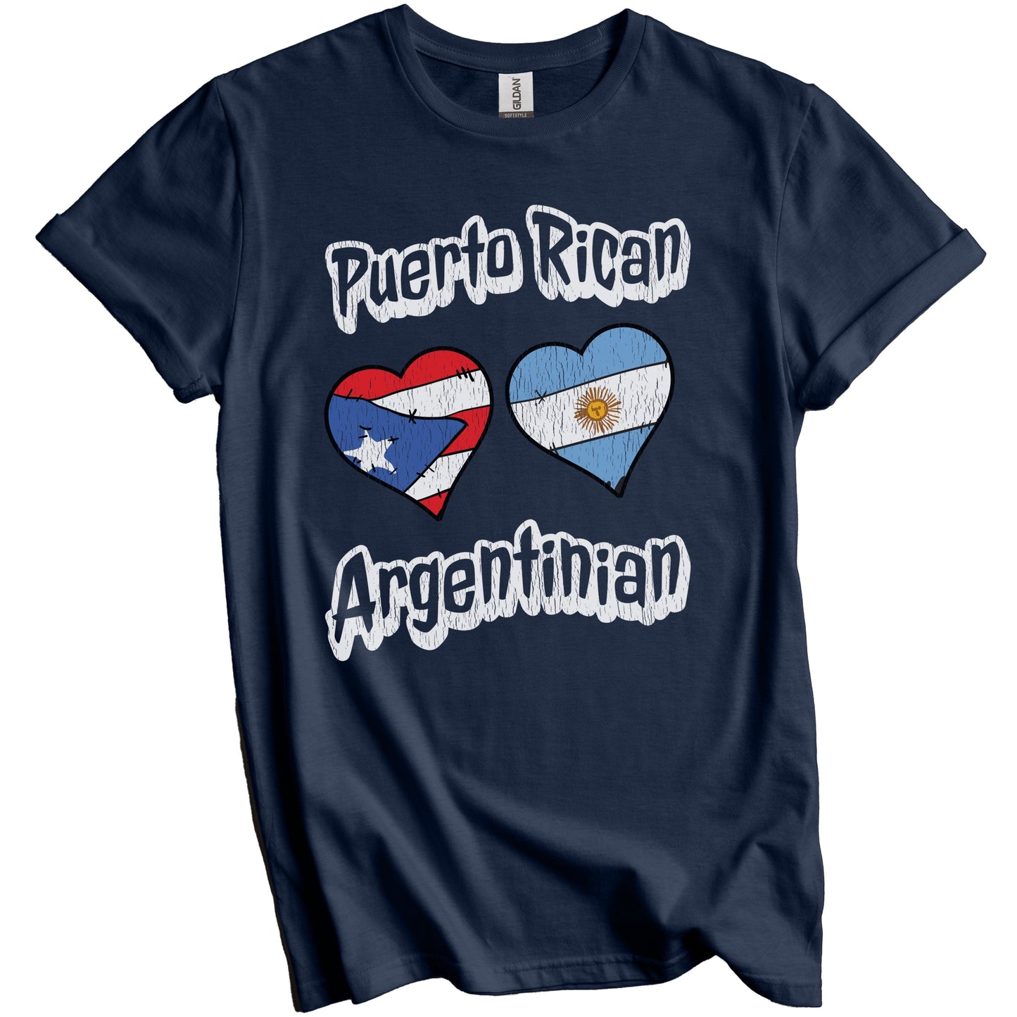 Puerto Rican Argentinian Flag Hearts Puerto Rico Argentina Distressed T-Shirt