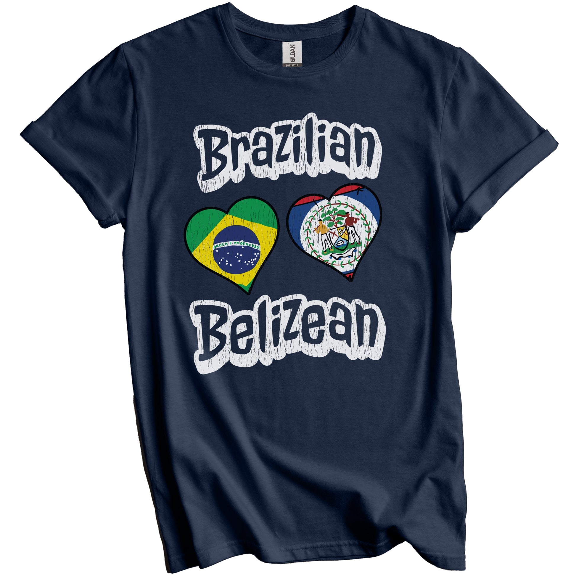 Brazilian Belizean Flag Heart Combo Brazil Belize Distressed T-Shirt