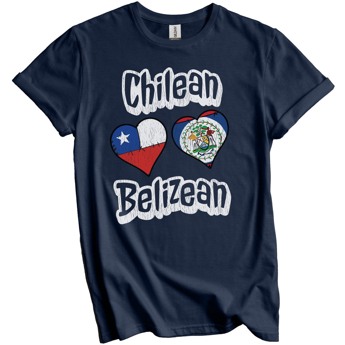 Chilean Belizean Flag Heart Combo Chile Belize Distressed T-Shirt