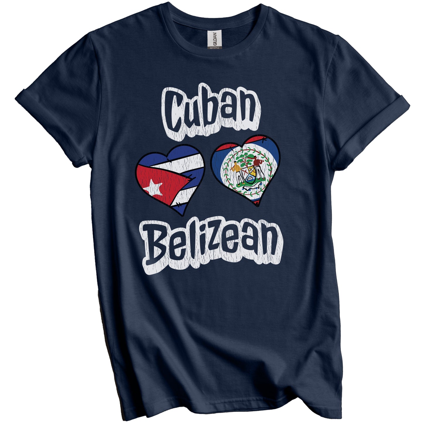 Cuban Belizean Flag Heart Combo Cuba Belize Distressed T-Shirt