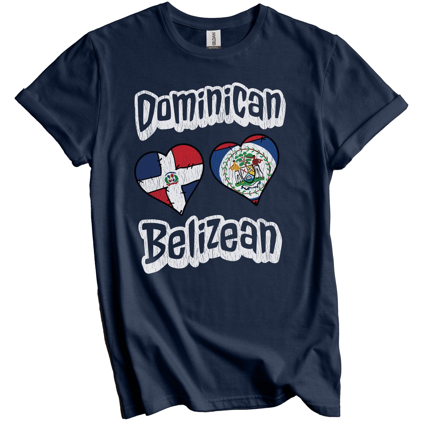 Dominican Belizean Flag Hearts Dominican Republic Belize Distressed T-Shirt