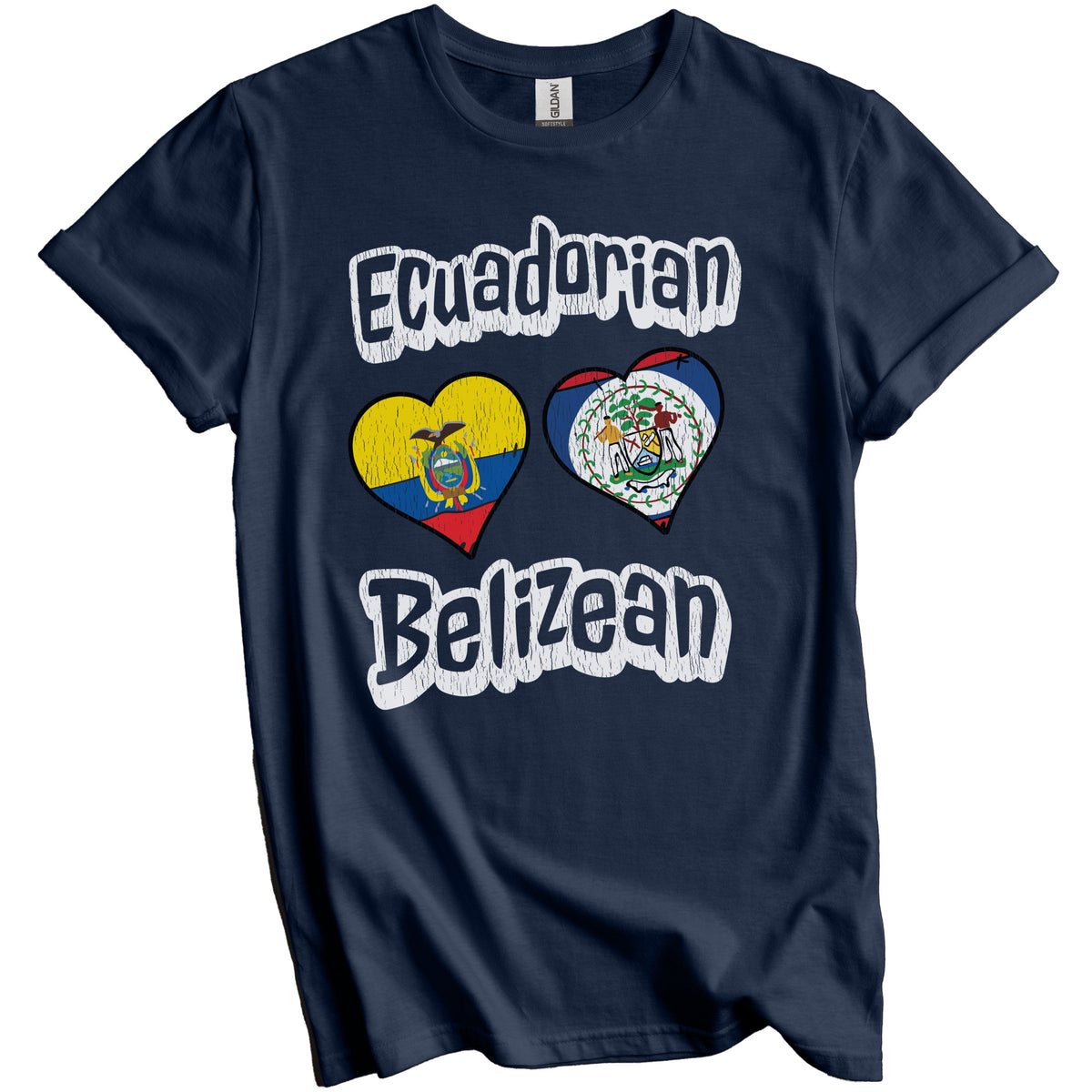Ecuadorian Belizean Flag Heart Combo Ecuador Belize Distressed T-Shirt