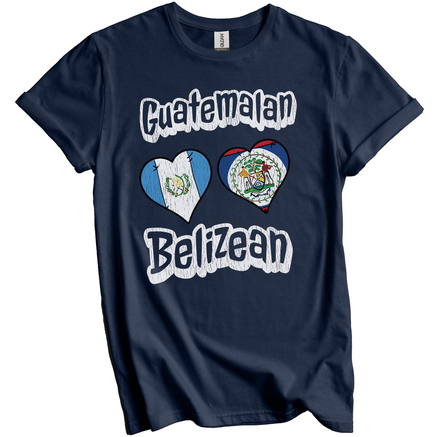 Guatemalan Belizean Flag Heart Combo Guatemala Belize Distressed T-Shirt