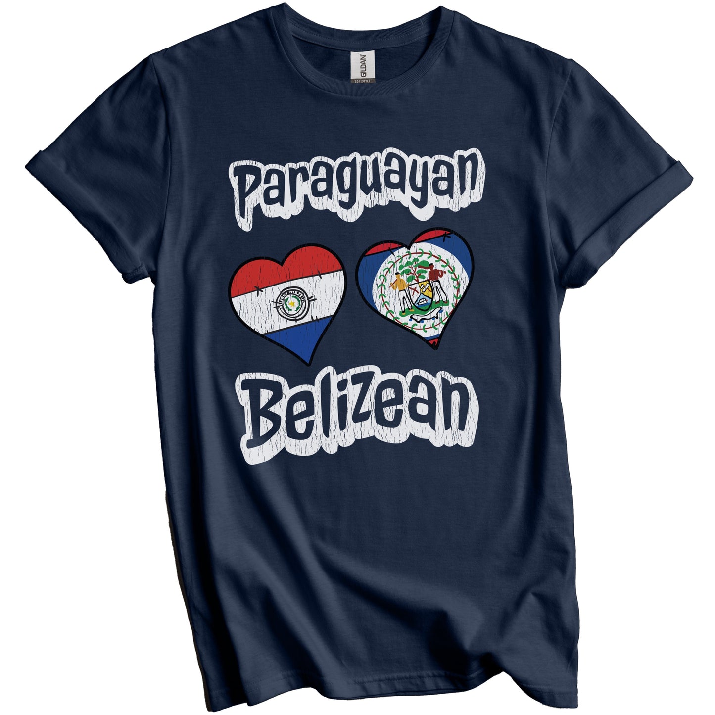 Paraguayan Belizean Flag Heart Combo Paraguay Belize Distressed T-Shirt