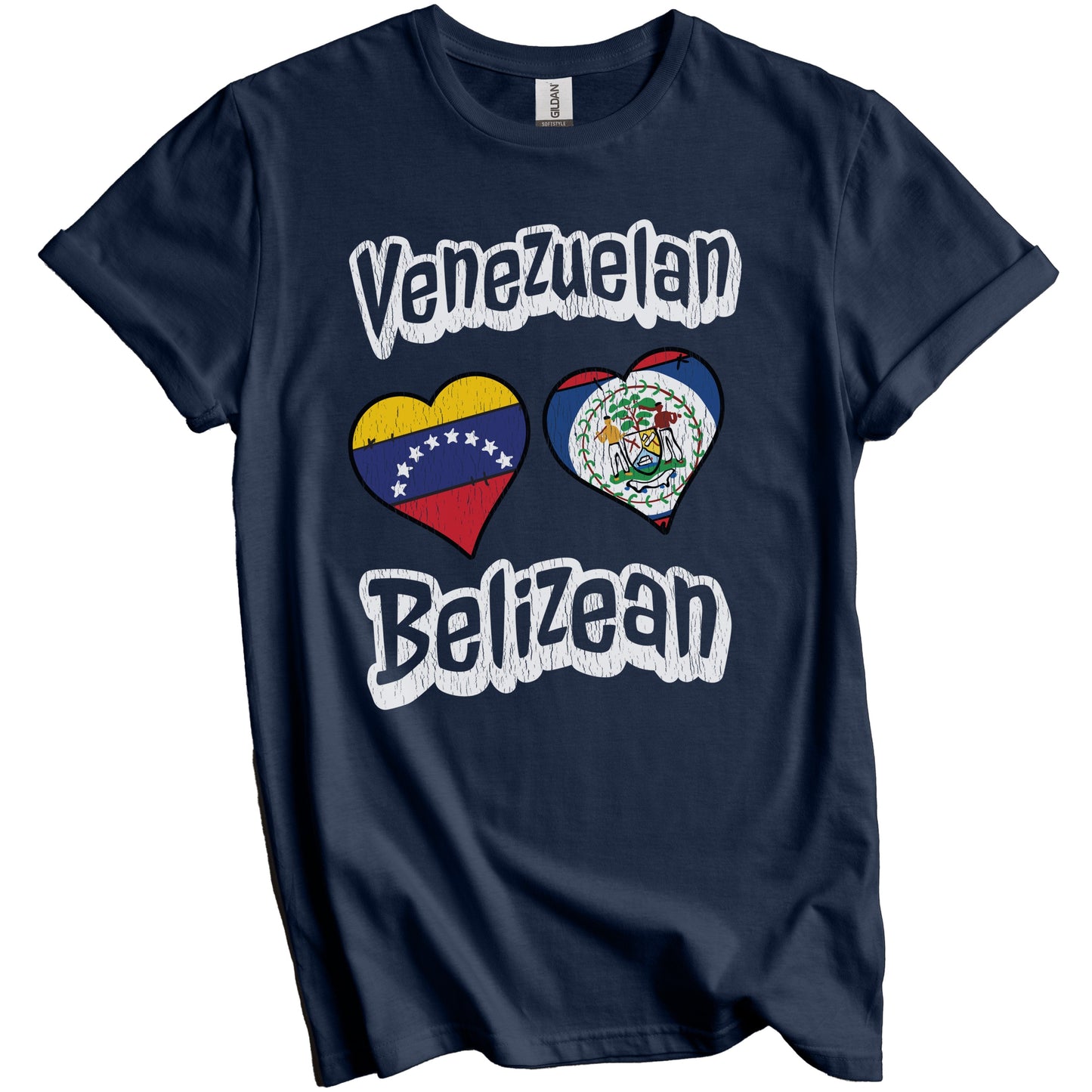 Venezuelan Belizean Flag Heart Combo Venezuela Belize Distressed T-Shirt