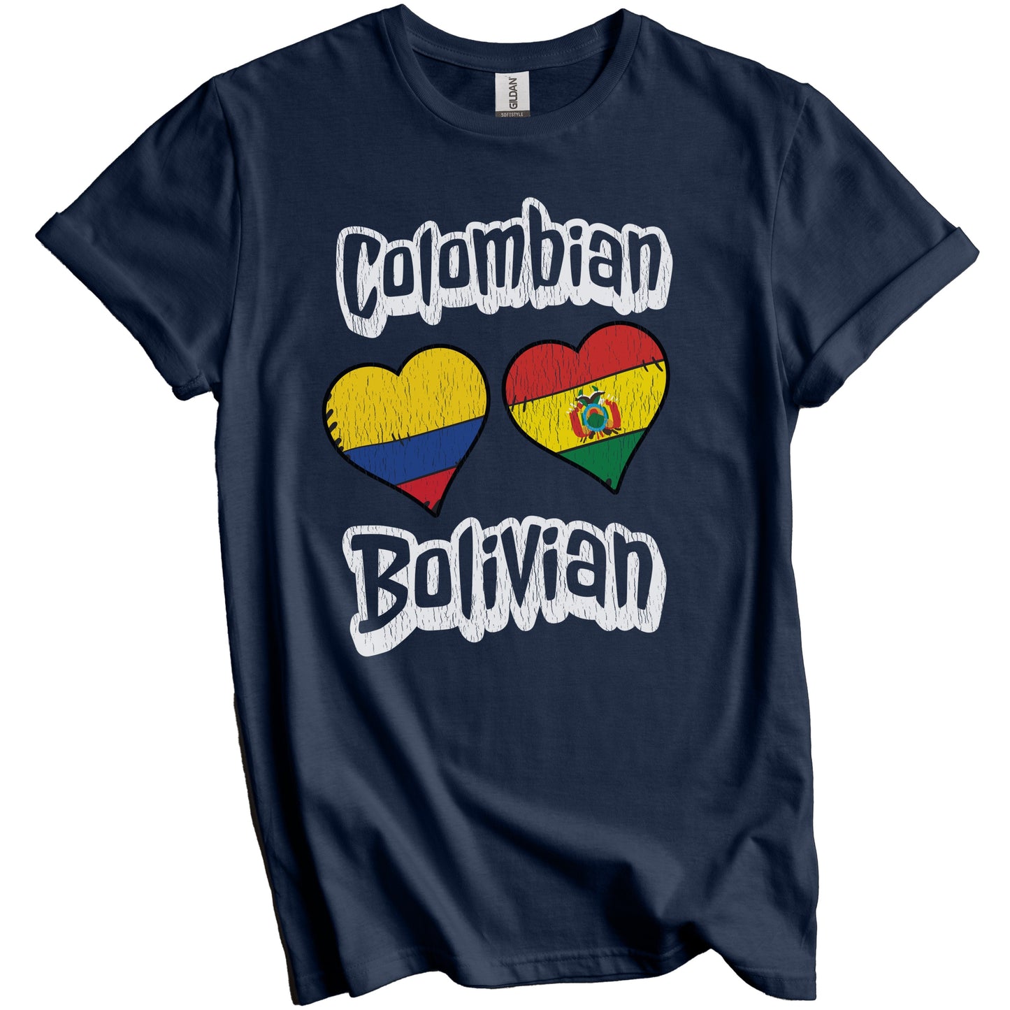 Colombian Bolivian Flag Heart Combo Colombia Bolivia Distressed T-Shirt