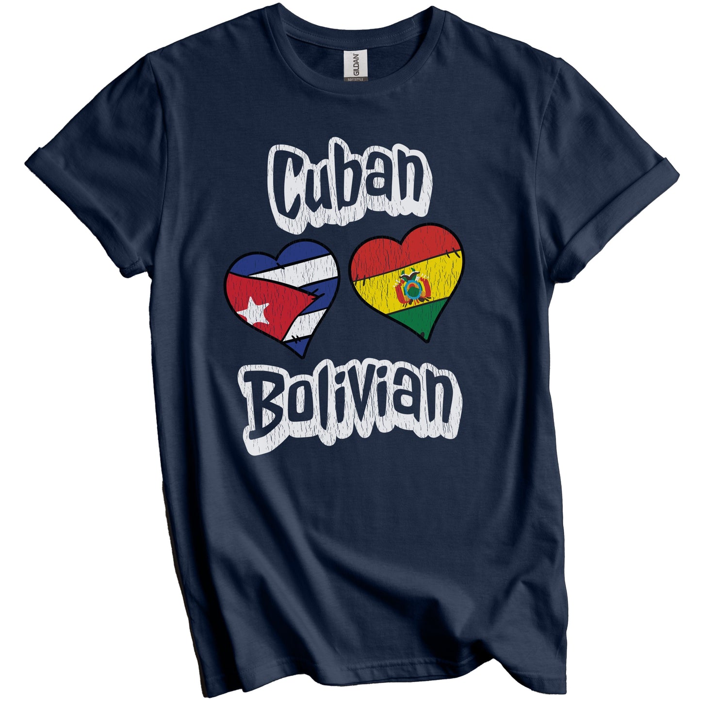 Cuban Bolivian Flag Heart Combo Cuba Bolivia Distressed T-Shirt